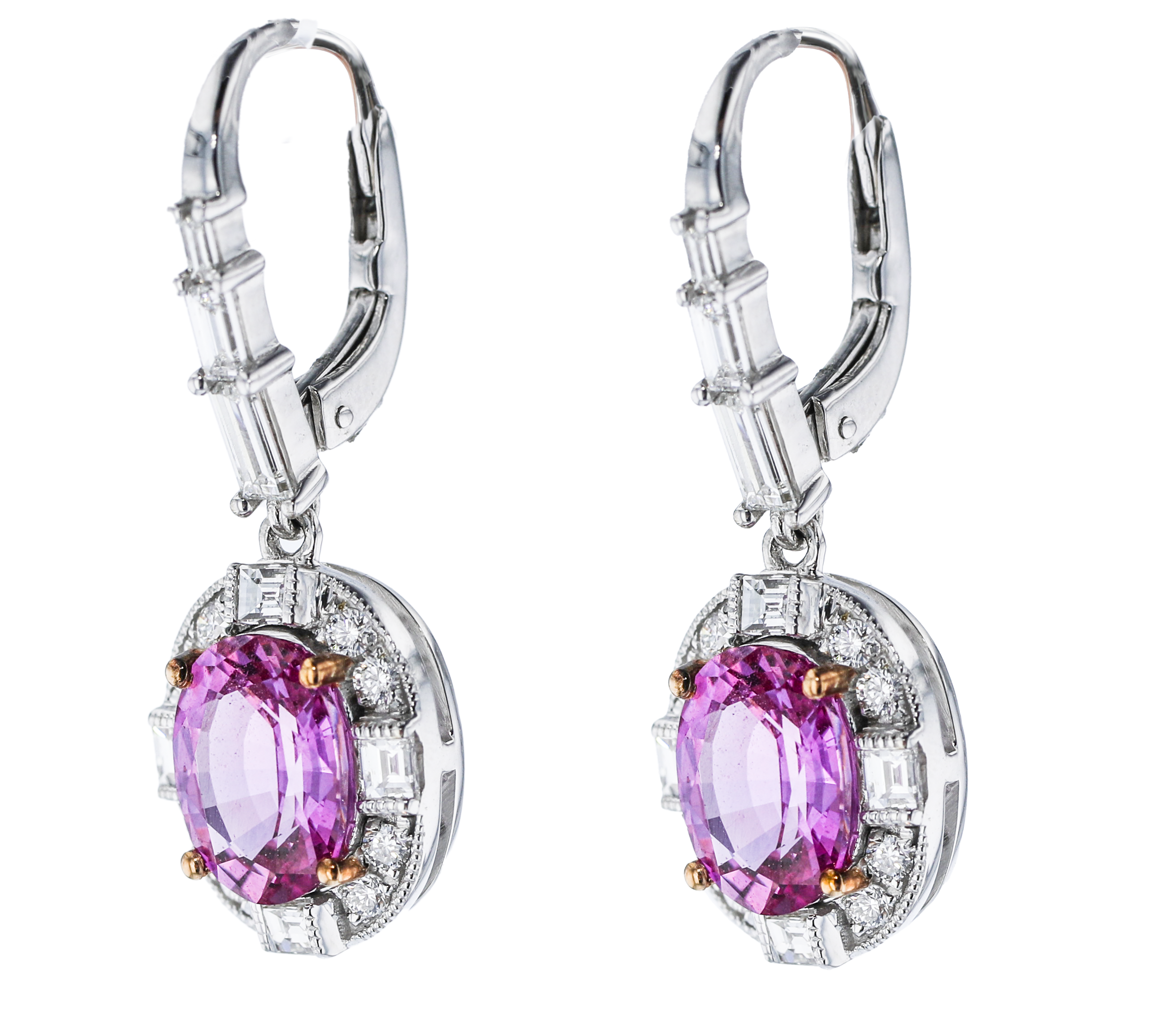 18KT White Gold 3.74CT Pink Sapphire & 1.10CTW Diamond Halo Earrings for Women | Luxury Bridal Jewelry & Anniversary Gift