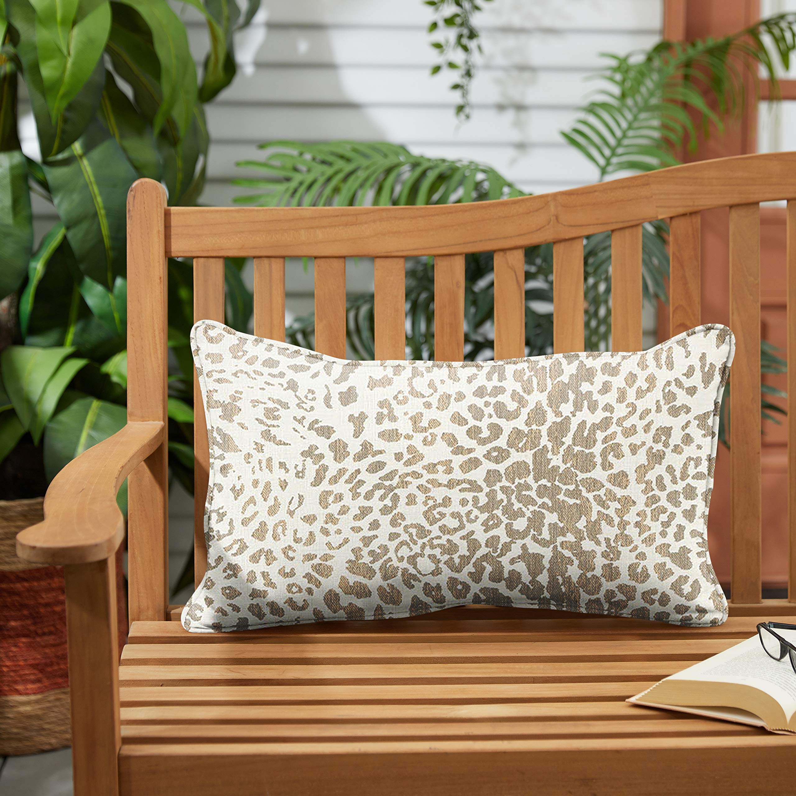Sorra Home x Sunbrella Indoor Outdoor Lumbar Pillows Set of 2 - Light Brown Leopard Cheetah Print Throw Pillows for Sofa, Patio, Bedroom Decor