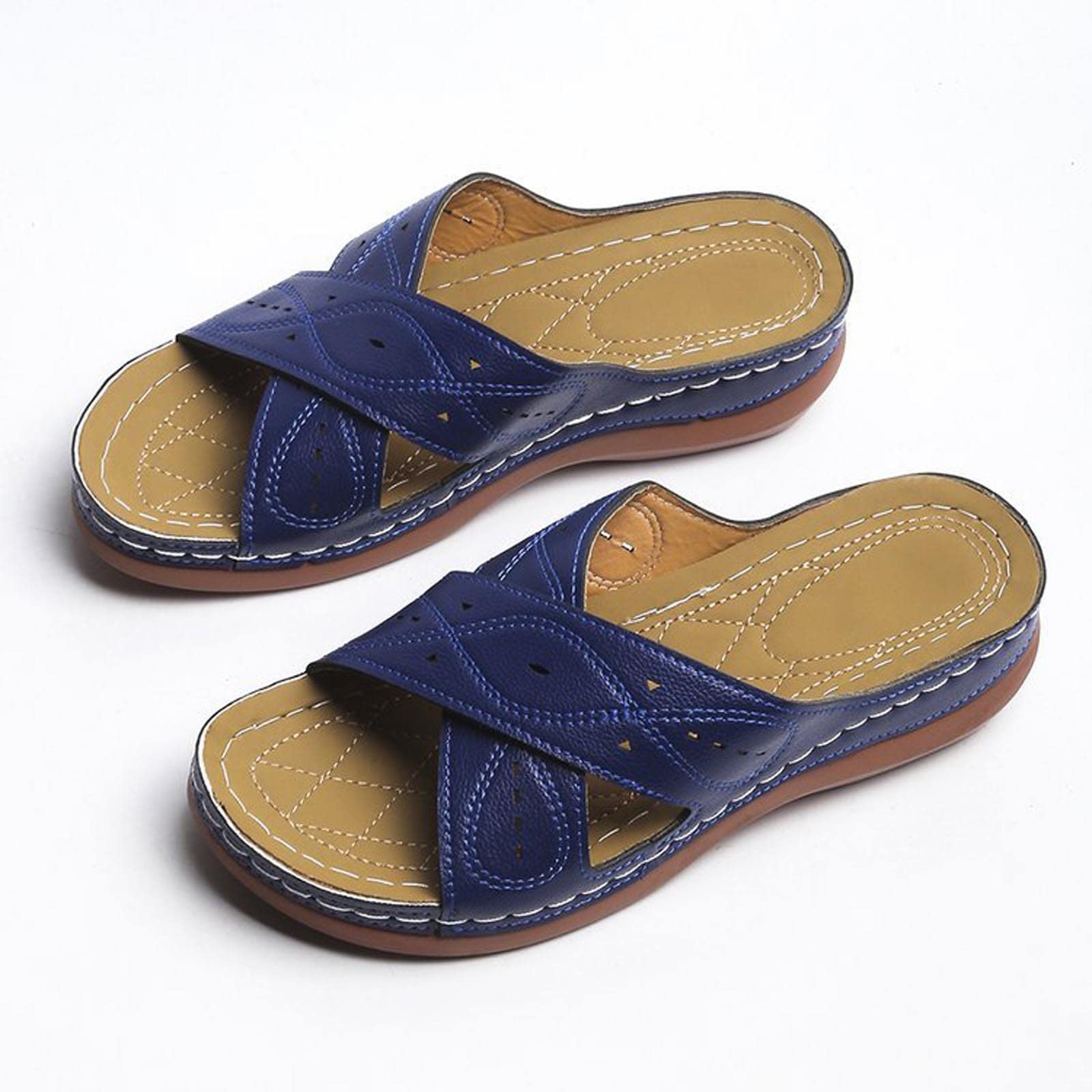 Women's Summer Slip-On Sandals - Fashion Casual Cross Strap Open Toe Wedge Platform Slippers - Comfortable Sewing Thread Design for Outdoor, Beach & Vacation Wear - Ladies Flip Flops for Walking, Shopping & Travel