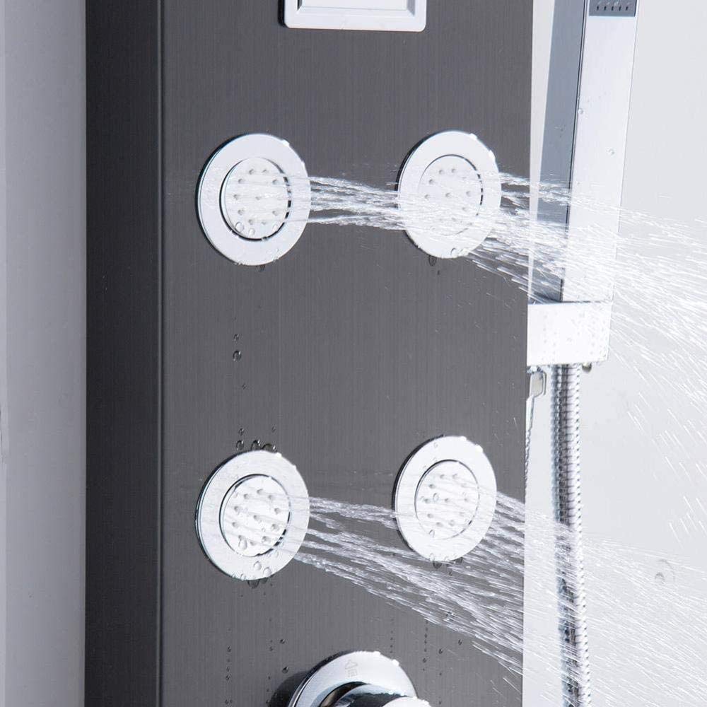 Stainless Steel Shower Panel System with LCD Display, Thermostat & 6 Water Modes - Modern Black Bathroom Upgrade for Spa-Like Experience