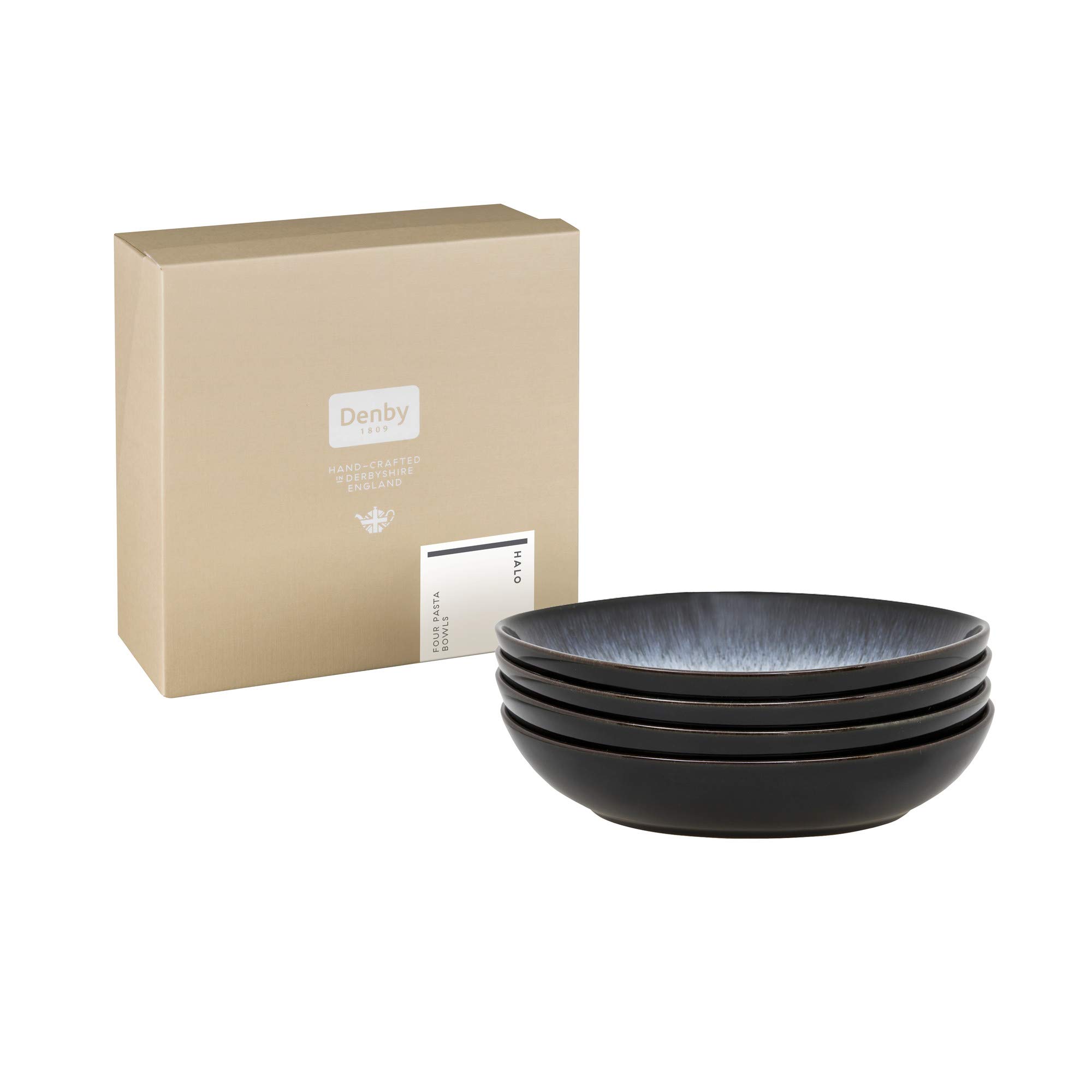 Denby Halo 4-Piece Pasta Bowl Set - Stoneware Dinnerware for Italian Cuisine | Perfect for Spaghetti, Lasagna & Family Dining