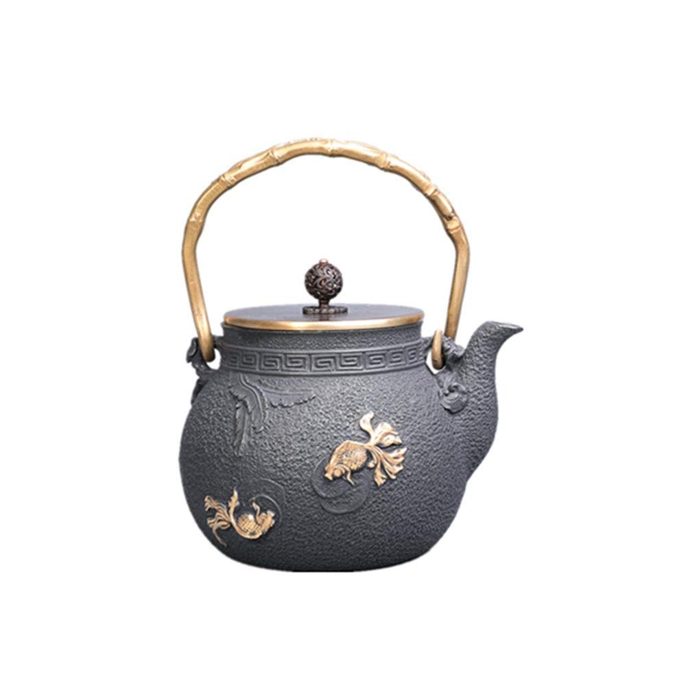 Premium 1.2L Japanese Cast Iron Teapot with Goldfish Pattern - Traditional Tetsubin Kettle for Green Tea, Herbal Tea & Matcha - Perfect for Home, Office & Tea Ceremonies