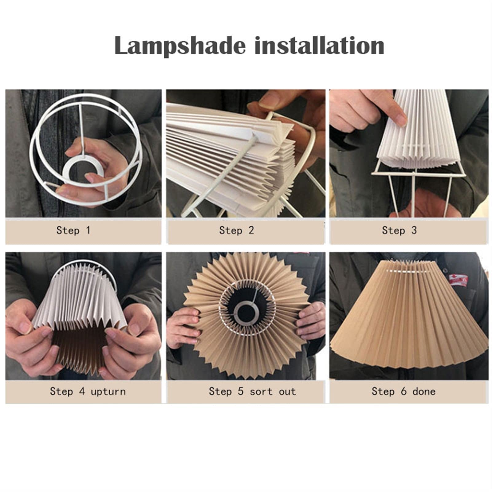 Japanese Style Pleated Fabric Lampshade - E27 Table & Floor Lamp Cover in Khaki | Elegant Home Decor for Bedroom, Living Room & Office Lighting