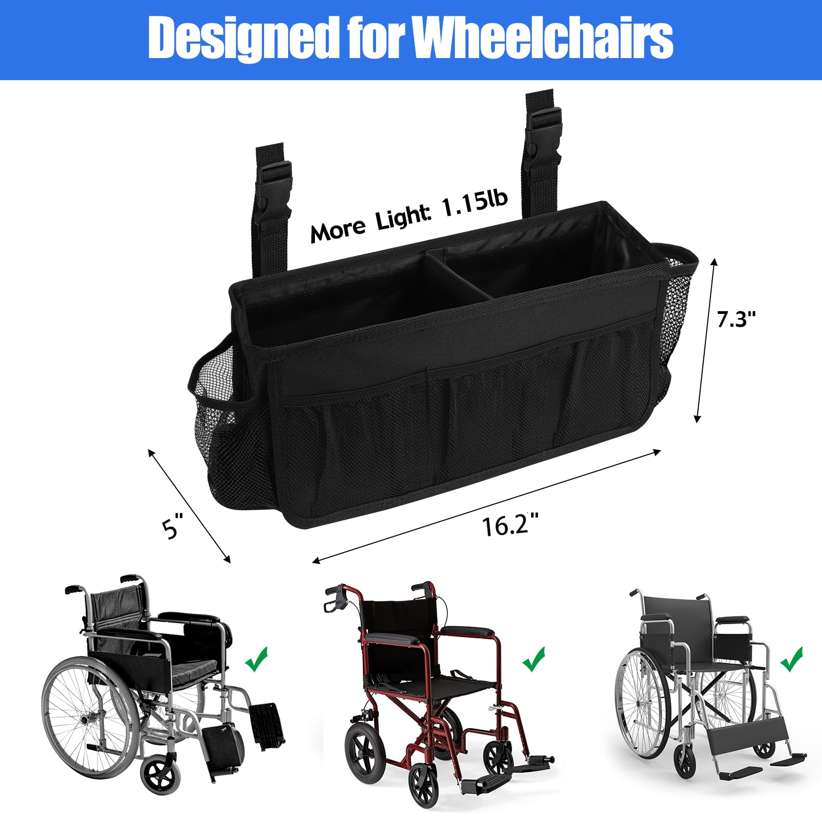 **Waterproof Wheelchair Backpack with Cup Holder & Storage Pockets - Durable Hanging Bag for Wheelchair Accessories (Black) - Perfect for Travel, Shopping & Outdoor Activities**
