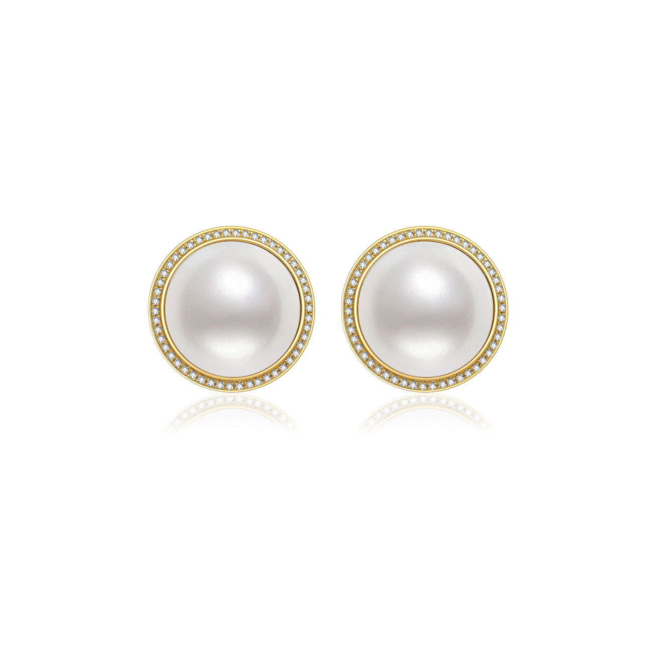 18K Gold Diamond & Edison Pearl Stud Earrings KE00121 | Elegant Dome Design for Women | Perfect for Weddings, Parties & Special Occasions
