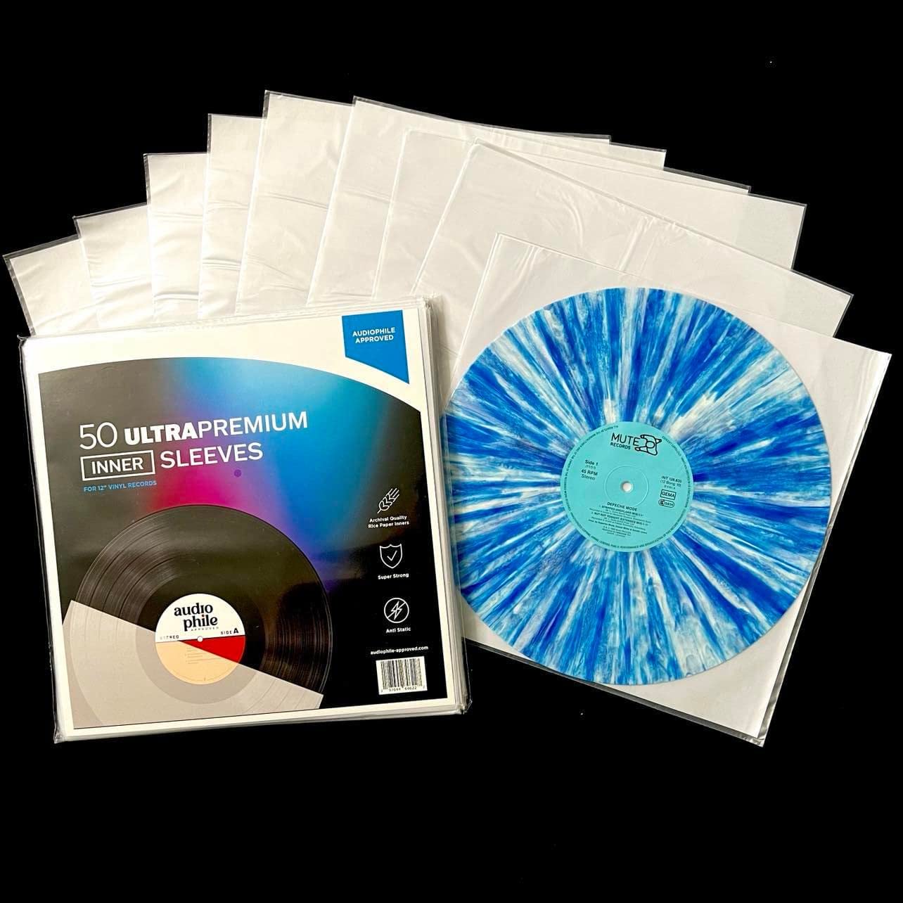 Audiophile Approved Vinyl Record Inner Sleeves - 50 Pack Ultra Premium Rice Paper & Anti-Static Plastic Sleeves for 12