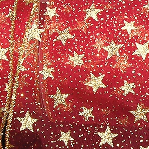 Sheer Metallic Red & Gold Glitter Stars Wired Craft Ribbon - 3 Inch x 20 Yards for Gift Wrapping, Christmas Tree Decorations, DIY Crafts & Party Decor