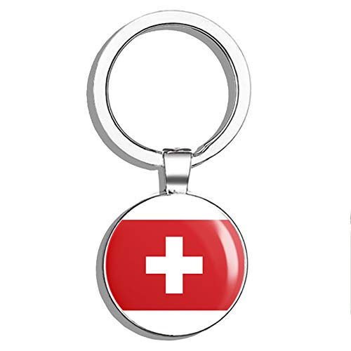 Swiss Flag Double-Sided Stainless Steel Keychain - Durable Key Ring Holder with Carabiner Clip | Perfect for Car Keys, House Keys, Backpacks & Travel Accessories