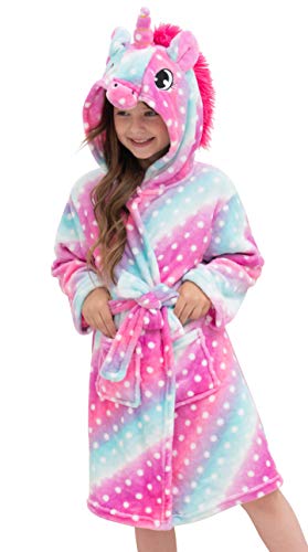 Soft & Cozy Unicorn Dots Bathrobe for Women & Girls - Plush Fleece Robe with Hood for Spa, Lounge & Relaxation at Home