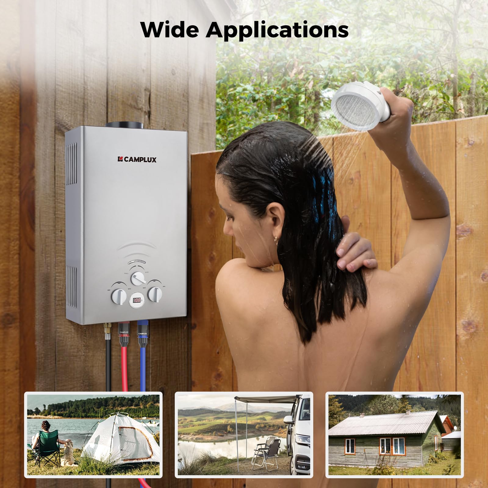 CAMPLUX 2.11GPM Portable Propane Tankless Water Heater - 55,000 BTU Outdoor Instant Hot Water System for Camping, RV, Hunting & Off-Grid Living (BW211G, Grey)
