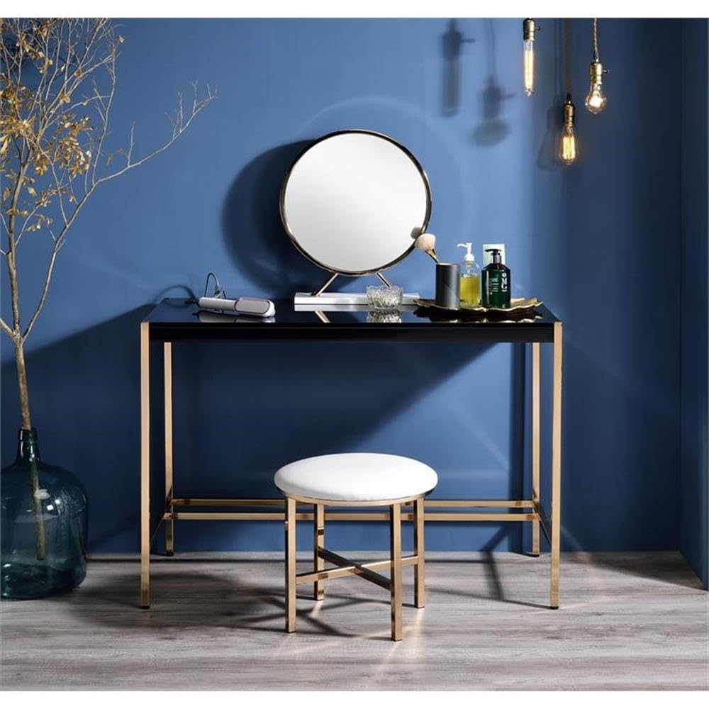 Acme Midriaks Modern Wooden Writing Desk with USB Port - Black & Gold Finish for Home Office, Study & Workspace