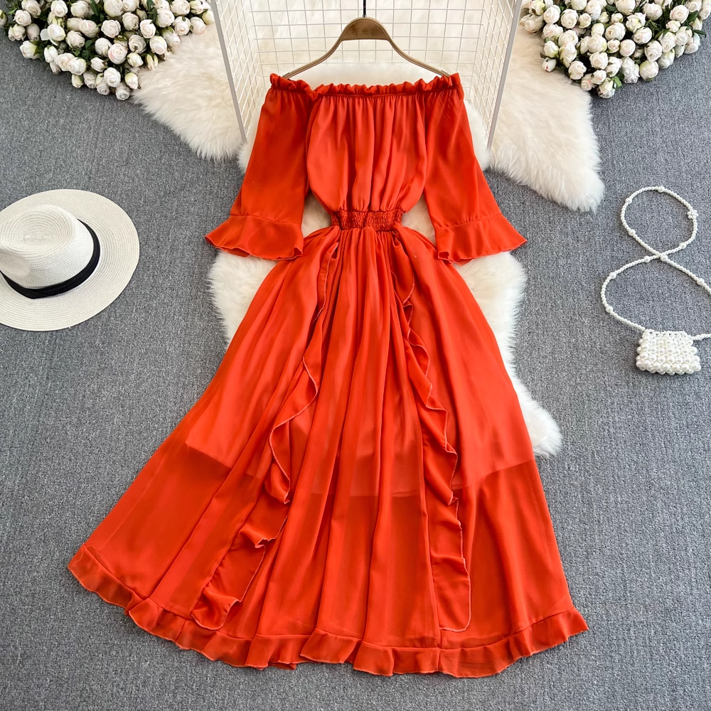 Fairy Off Shoulder Ruffled Chiffon Elegant Dress for Women - Summer Party, Wedding Guest, Prom, Date Night Outfit