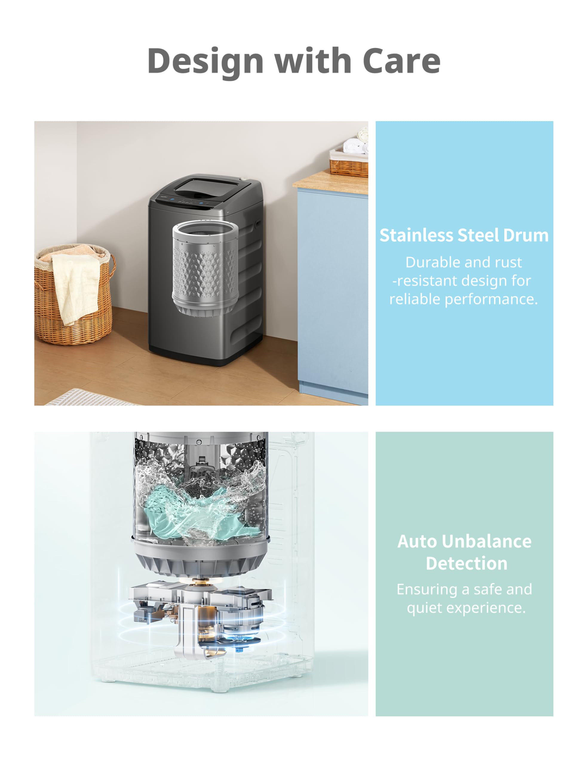 Comfee 0.9 cu.ft Portable Washing Machine - Compact Full-Automatic Washer with LED Display, 5 Wash Cycles & Built-in Rollers - Perfect for Apartments, RVs, Dorms and Small Spaces