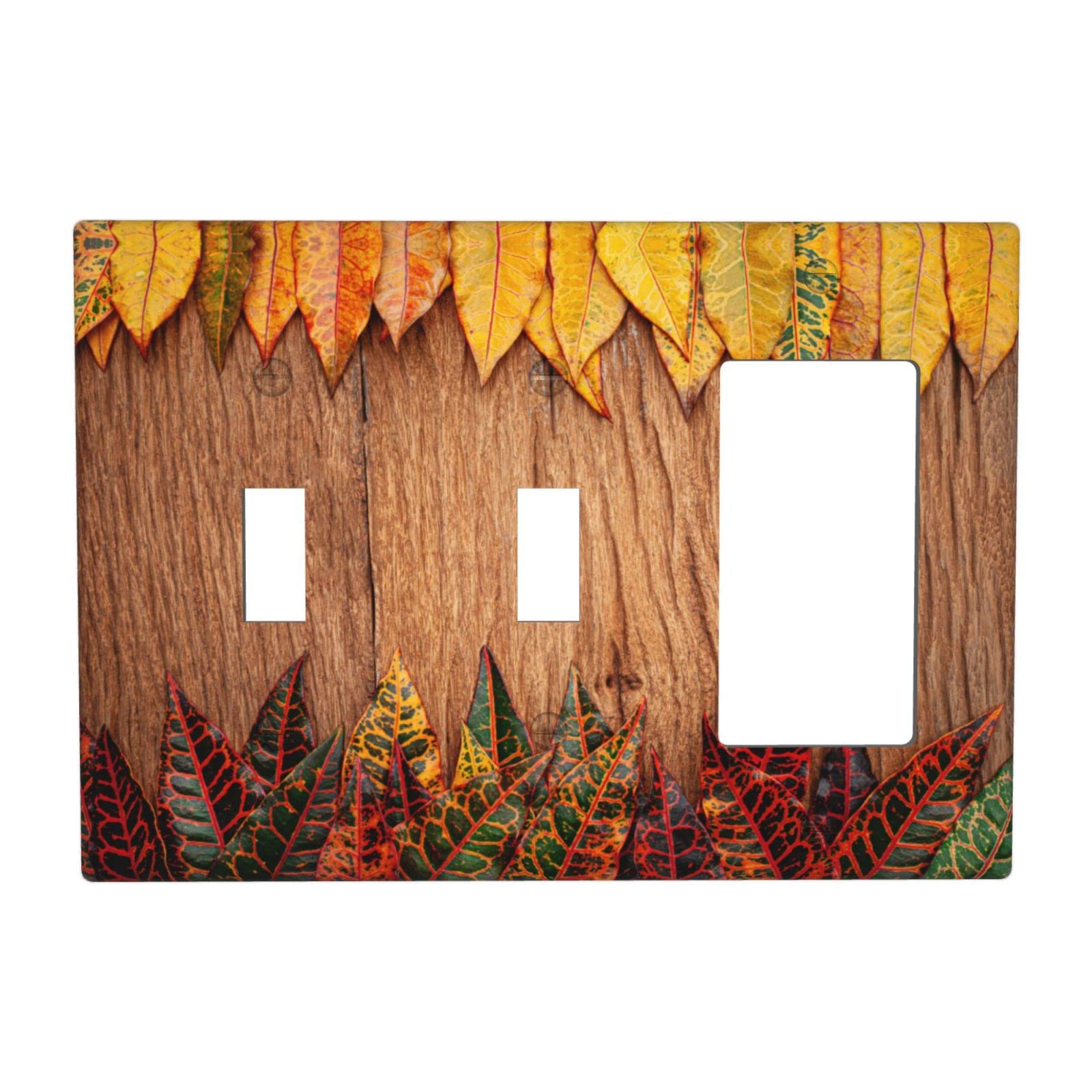 Yellow Leaves Light Switch Cover - Decorative Retro Autumn Leaf Switch Plates & Outlet Covers - 2 Toggle 1 Rocker Wall Plates for Home Decor - Perfect for Fall, Thanksgiving, and Seasonal Wall Art