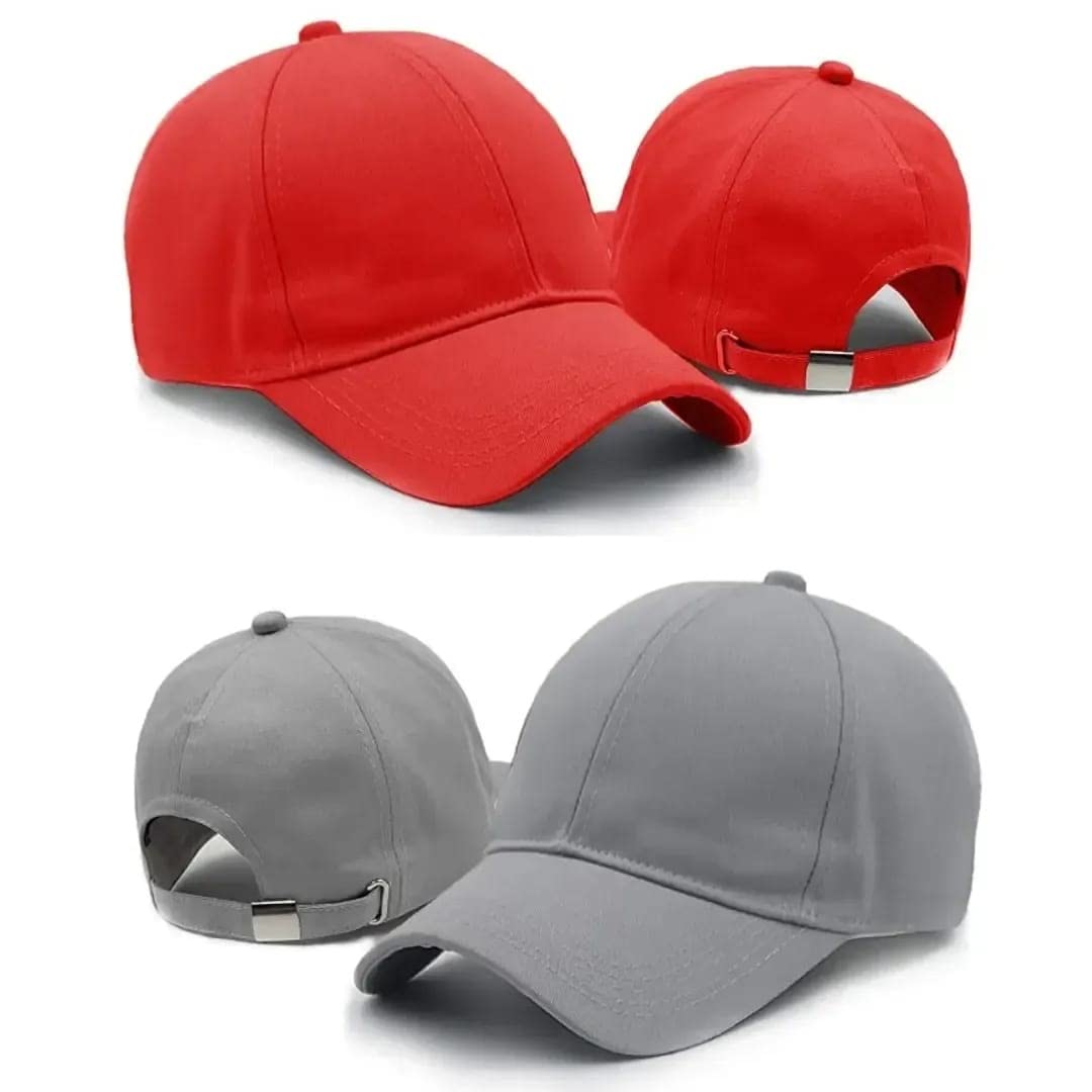 Luella Combo Baseball Caps for Men & Women - Adjustable Unisex Free Size (Red-Gray) - Perfect for Outdoor Sports, Casual Wear & Sun Protection