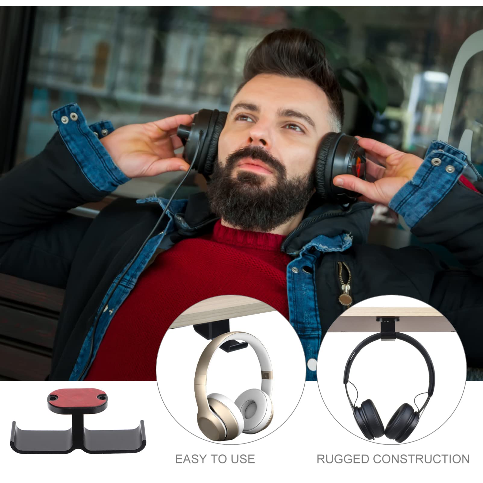 Uonlytech 2-Pack Headset Hanger - Adjustable Headphone Stand Hook for Desk, Under Desk Headset Holder with Non-Slip Base - Perfect for Gaming Setup, Office & Home Workspace Organization