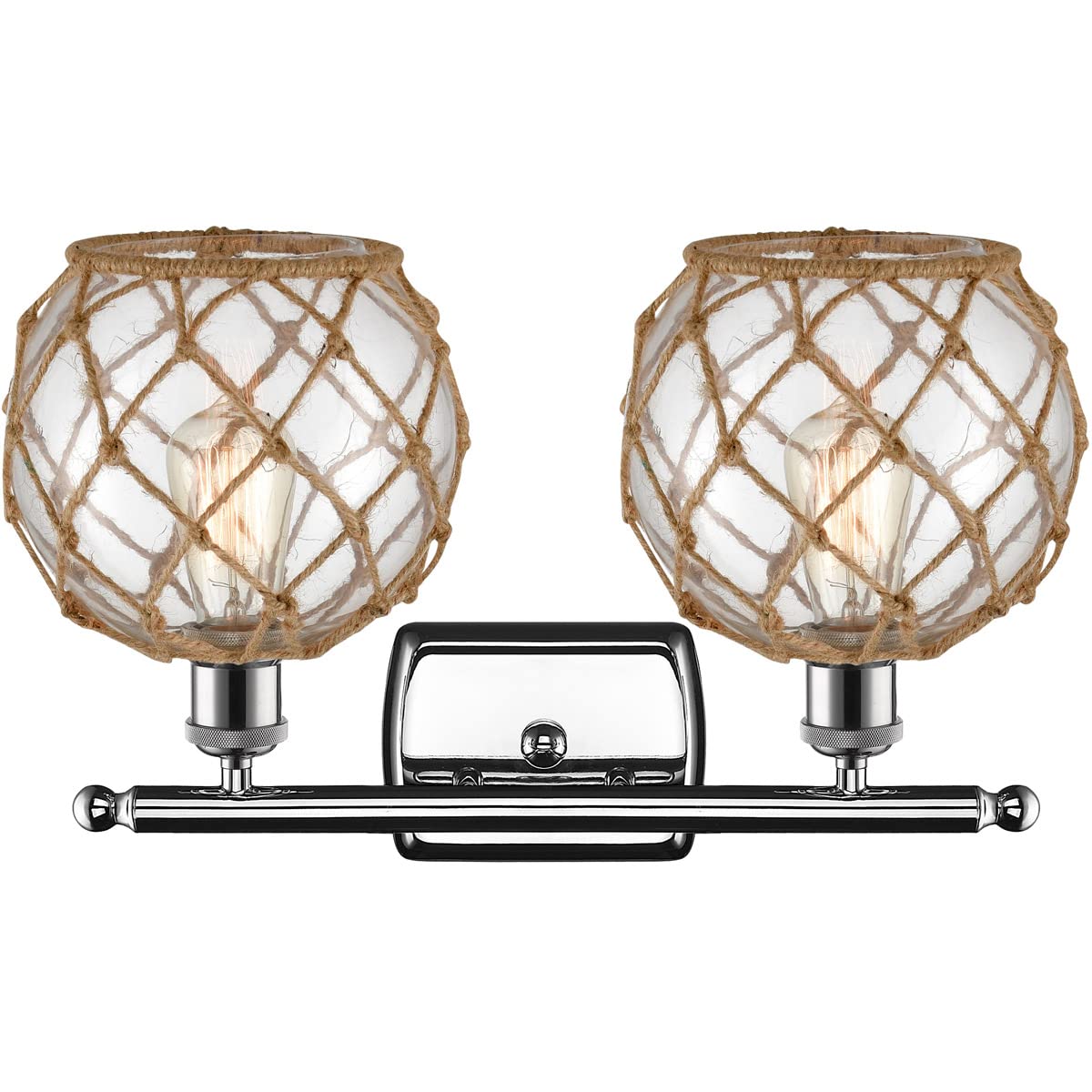 Ballston Collection Farmhouse Rope 2-Light Bath Vanity Fixture in Polished Chrome - Perfect for Rustic Bathroom, Bedroom, and Entryway Lighting