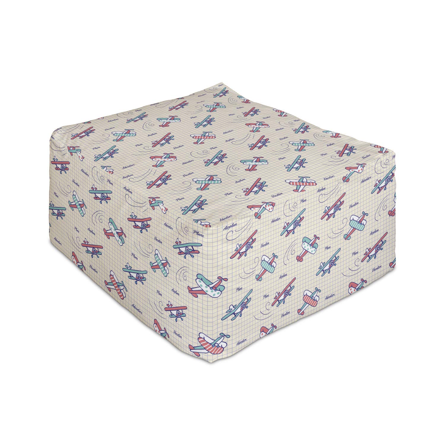 Ambesonne Vintage Airplane Rectangle Pouf Ottoman - Colorful Aircraft Design on Notebook Background, 25