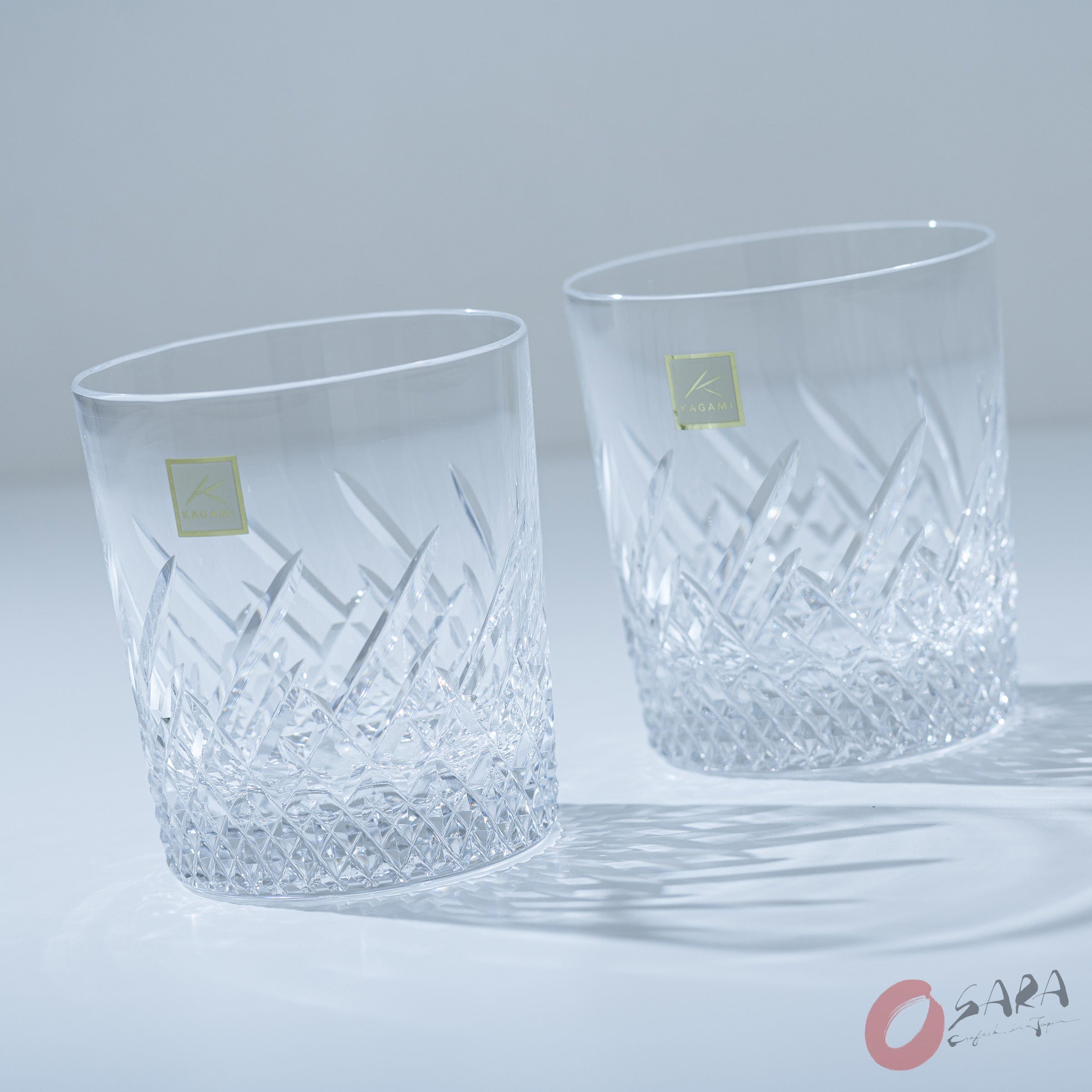 KAGAMI Handmade Japanese Crystal Whiskey Glasses Set of 2 - 260ml Frosted Rock Glasses for Scotch, Bourbon & Cocktails - Elegant Barware for Home & Gifts