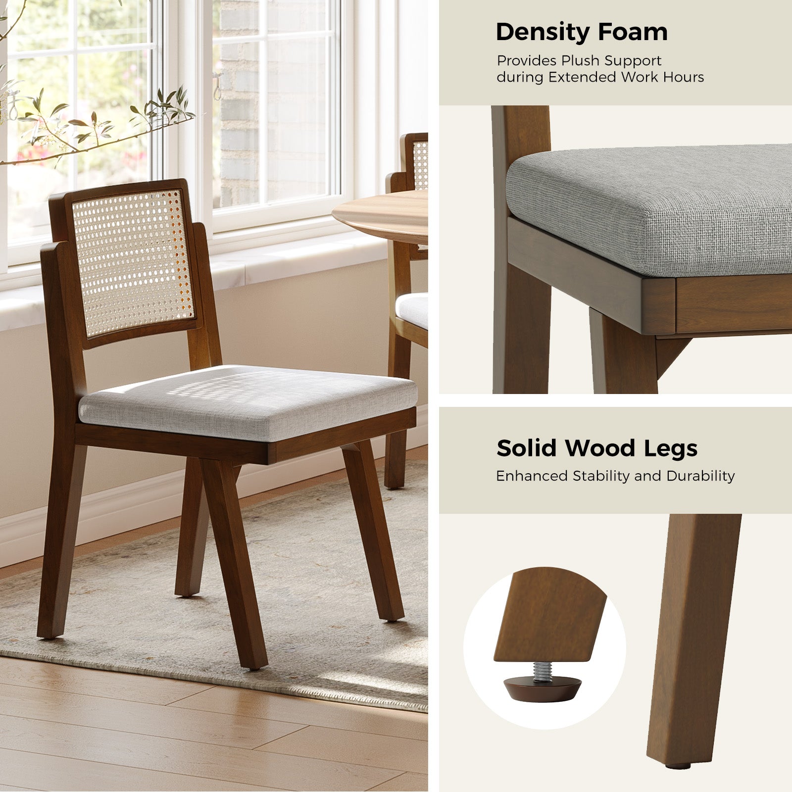 Elazar Modern Woven Rattan Dining Chair with Backrest - Indoor/Outdoor Use - Patio, Dining Room, Kitchen, Restaurant - Comfortable & Stylish Seating Solution