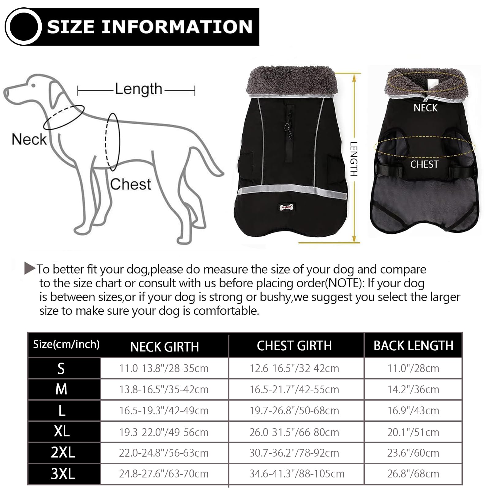 QBLEEV Reflective Waterproof Dog Winter Coat - Fleece Lined Warm Dog Jacket with Turtleneck for Small, Medium & Large Dogs - Cold Weather Snowsuit & Christmas Pet Apparel (Ideal for Outdoor Walks, Winter Adventures & Holiday Photos)