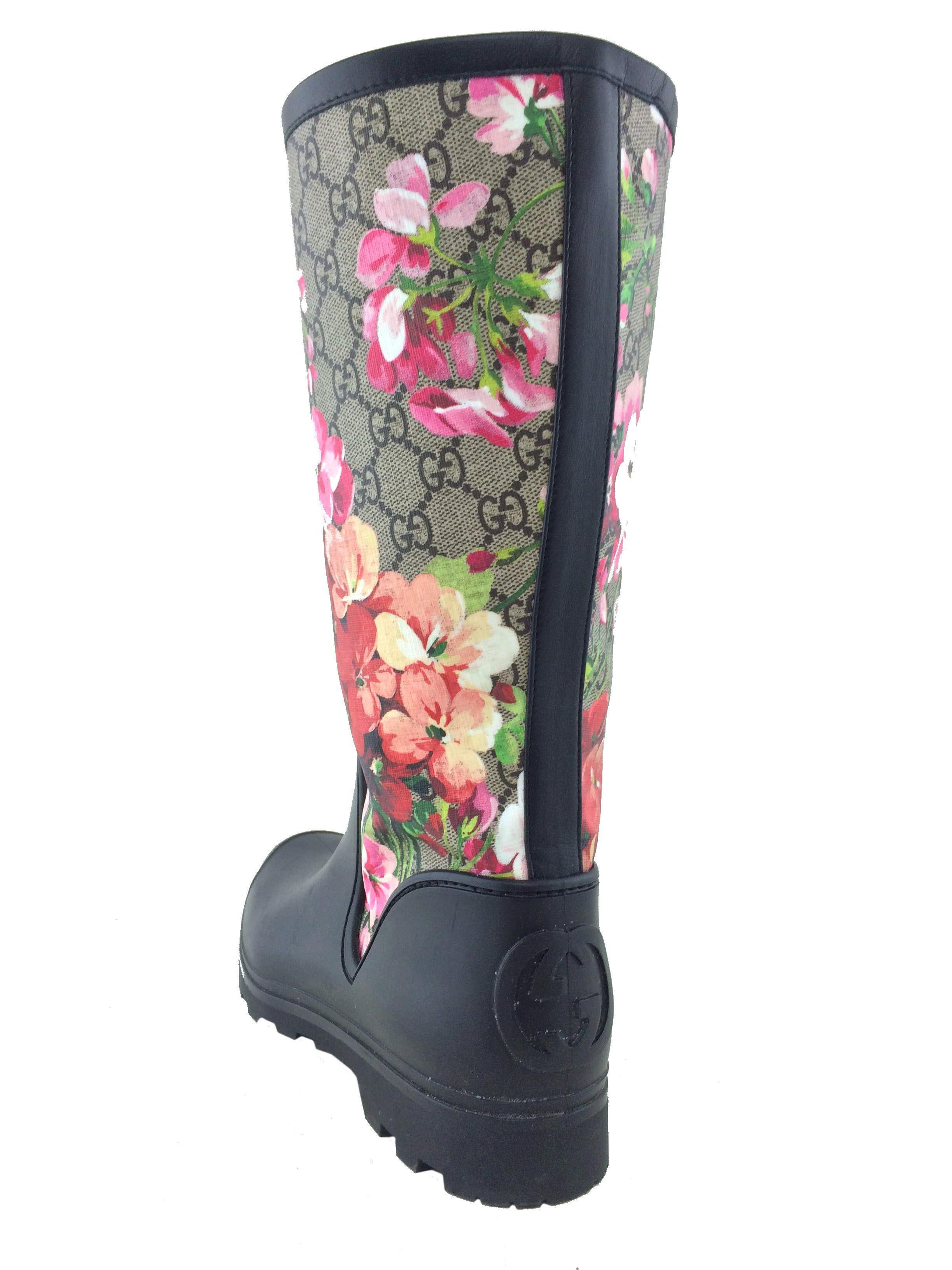 Gucci Prato GG Blooms Rain Boots Women's Size 10 - Waterproof Garden Boots for Outdoor Walking, Gardening & Rainy Days