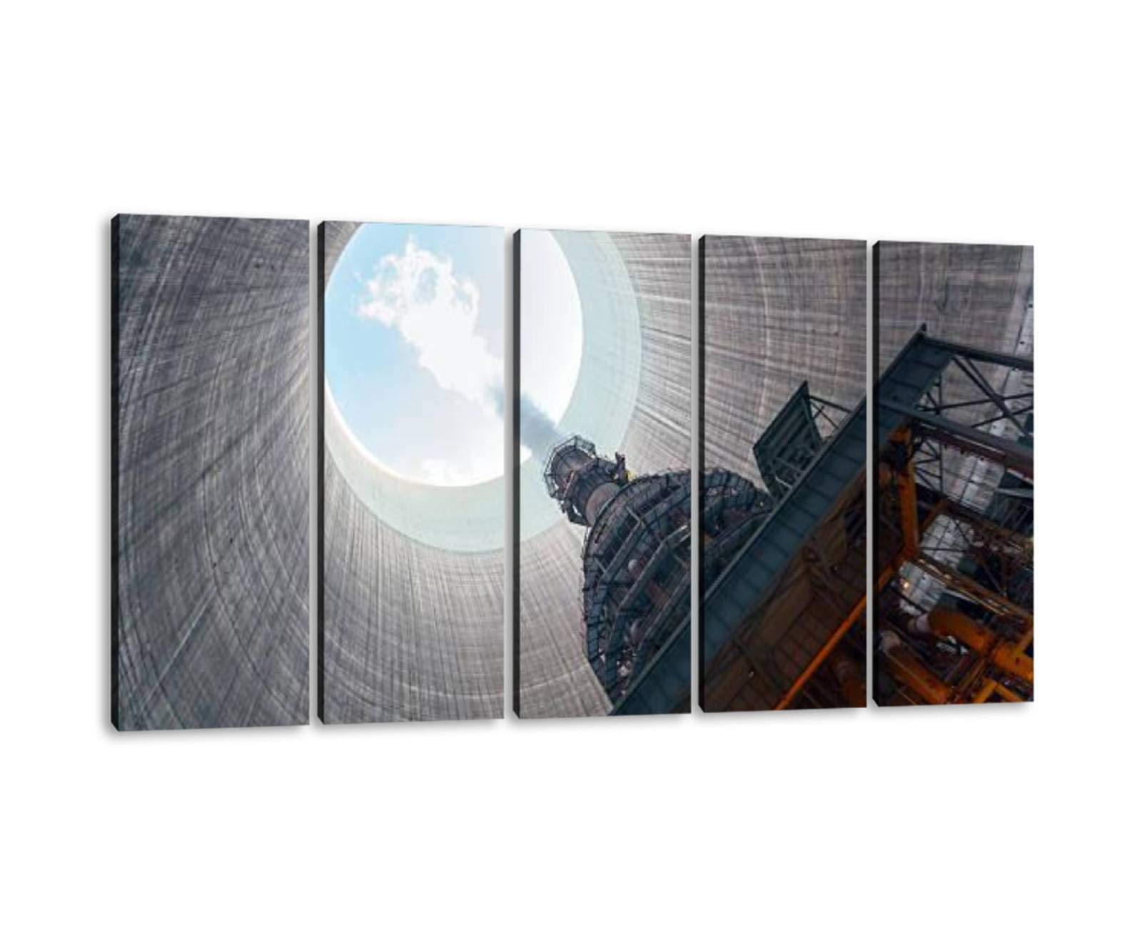 KiiAmy 5-Panel Wall Art - Industrial Thermal Power Plant Canvas Painting, Modern Framed Office & Home Decor, Ready to Hang (60''W x 32''H) - Perfect for Living Room, Bedroom or Office Wall Decor