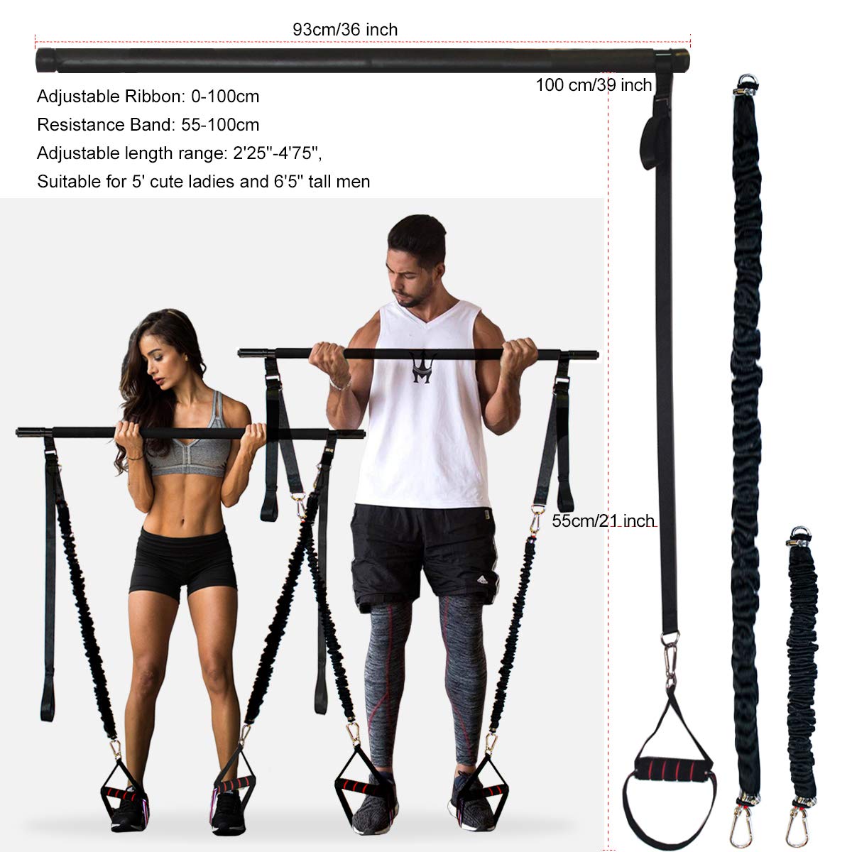 Adjustable Pilates Bar Kit with Resistance Bands - Portable Yoga Toning Stick for Home Gym, Full Body Workout Equipment (Includes User Guide) - Perfect for Pilates, Yoga, Strength Training & Home Fitness Routines