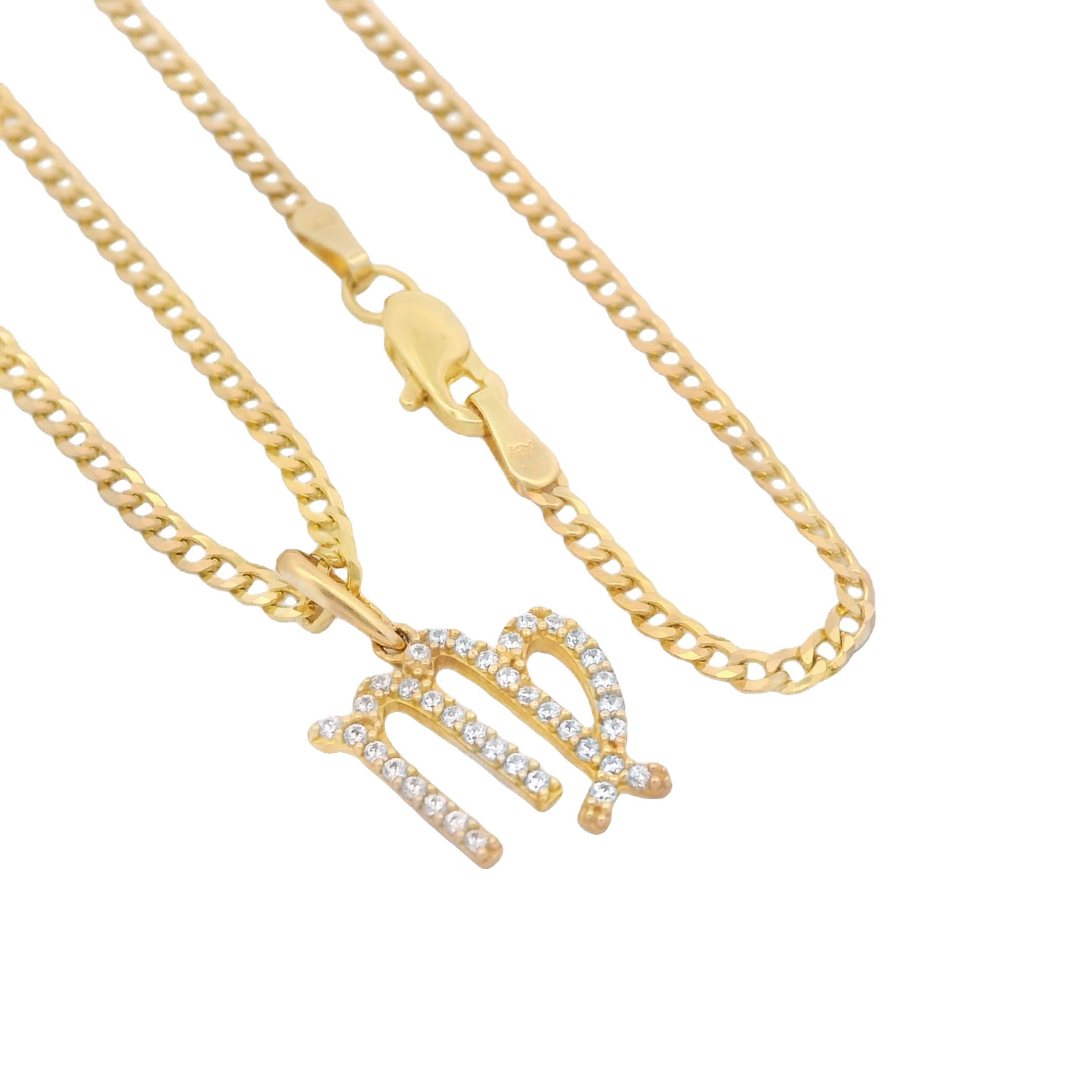 14K Gold Virgo Zodiac Sign Pendant Necklace with Solid Cuban Chain (16 Inches) - Perfect for Birthday Gifts, Anniversary Presents & Everyday Jewelry | JTJ™