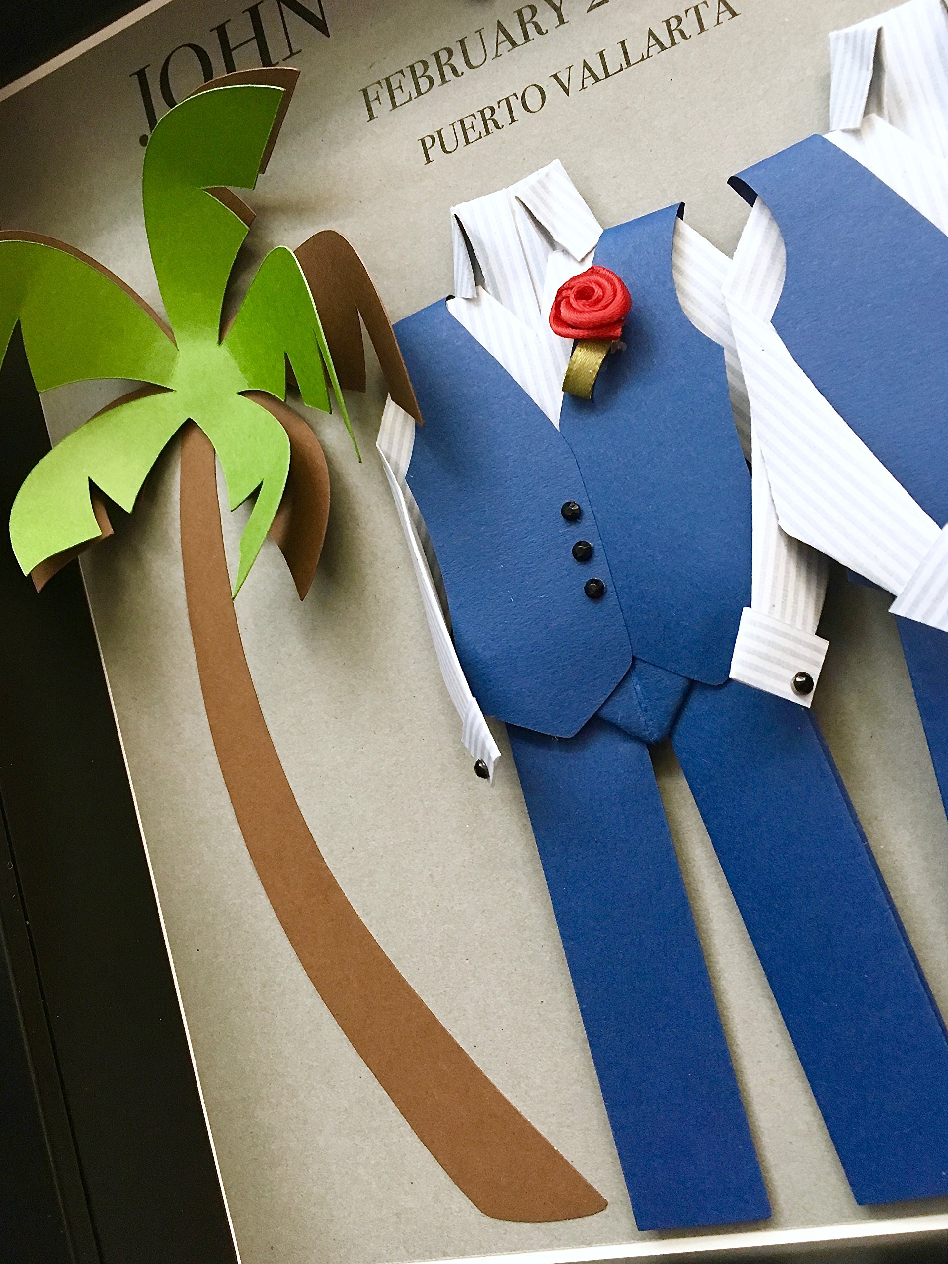 Custom Same Sex LGBT Wedding Shadowbox Frame - Personalized Groom & Groom Paper Origami Art - Unique Gay Engagement, Anniversary Gift for Couples - Perfect for Destination Weddings, First Anniversaries & Romantic Home Decor