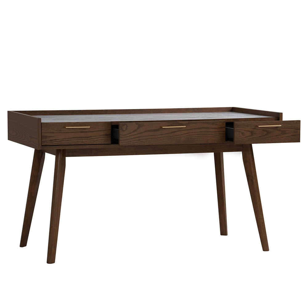 BREDA 110cm Study Desk in Walnut - Modern Writing Desk for Home Office, Study Room & Dormitory - Solid Wood Computer Desk with Spacious Work Surface