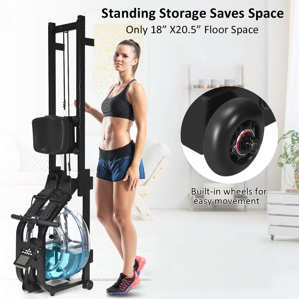 GYMAX Water Rowing Machine for Home Gym - Adjustable Resistance Rower with LCD Monitor | Portable Full Body Workout Equipment for Cardio Training | Perfect for Home Fitness, Small Spaces & Low-Impact Exercise
