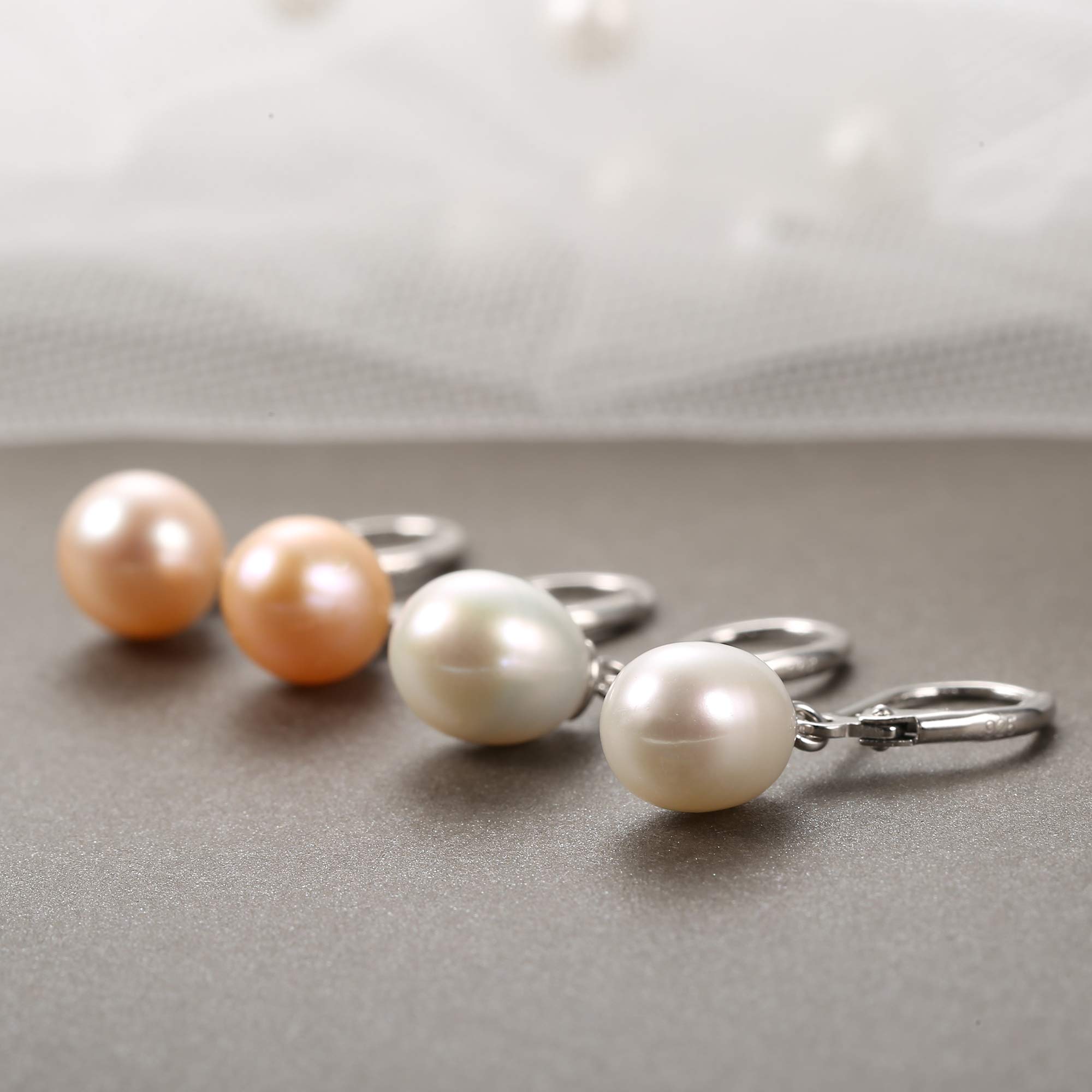 925 Sterling Silver Pearl Dangle Earrings for Women - 14K White Gold Plated Leverback Earrings with AAAAA Quality Genuine Freshwater Cultured Pearls | Elegant Drop Earrings for Weddings, Parties & Special Occasions