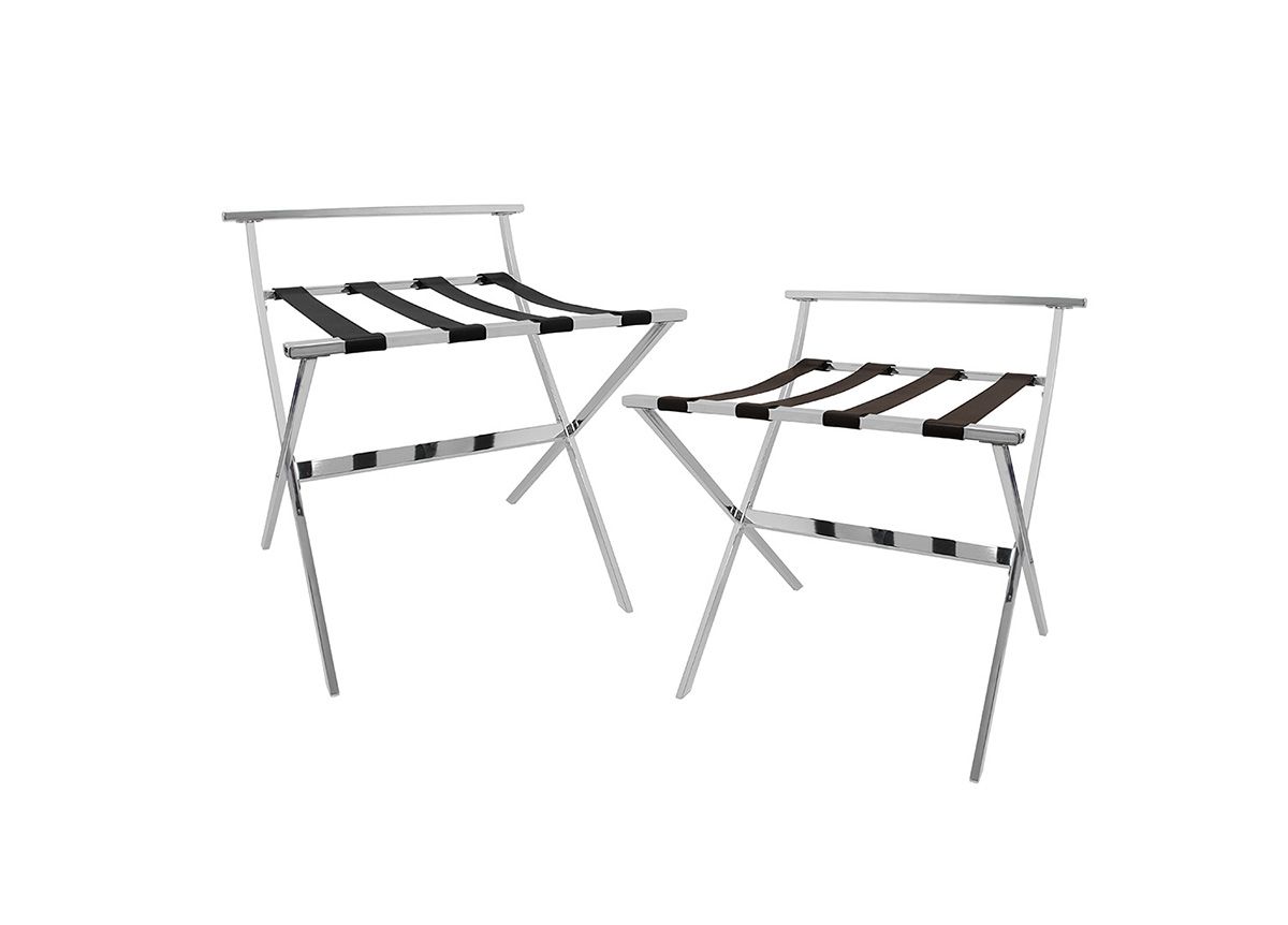 FOH London Luggage Rack with Back - 2 Pack | Heavy Duty Metal Suitcase Stand for Hotels, Bedrooms & Entryways | Space Saving Travel Storage Solution