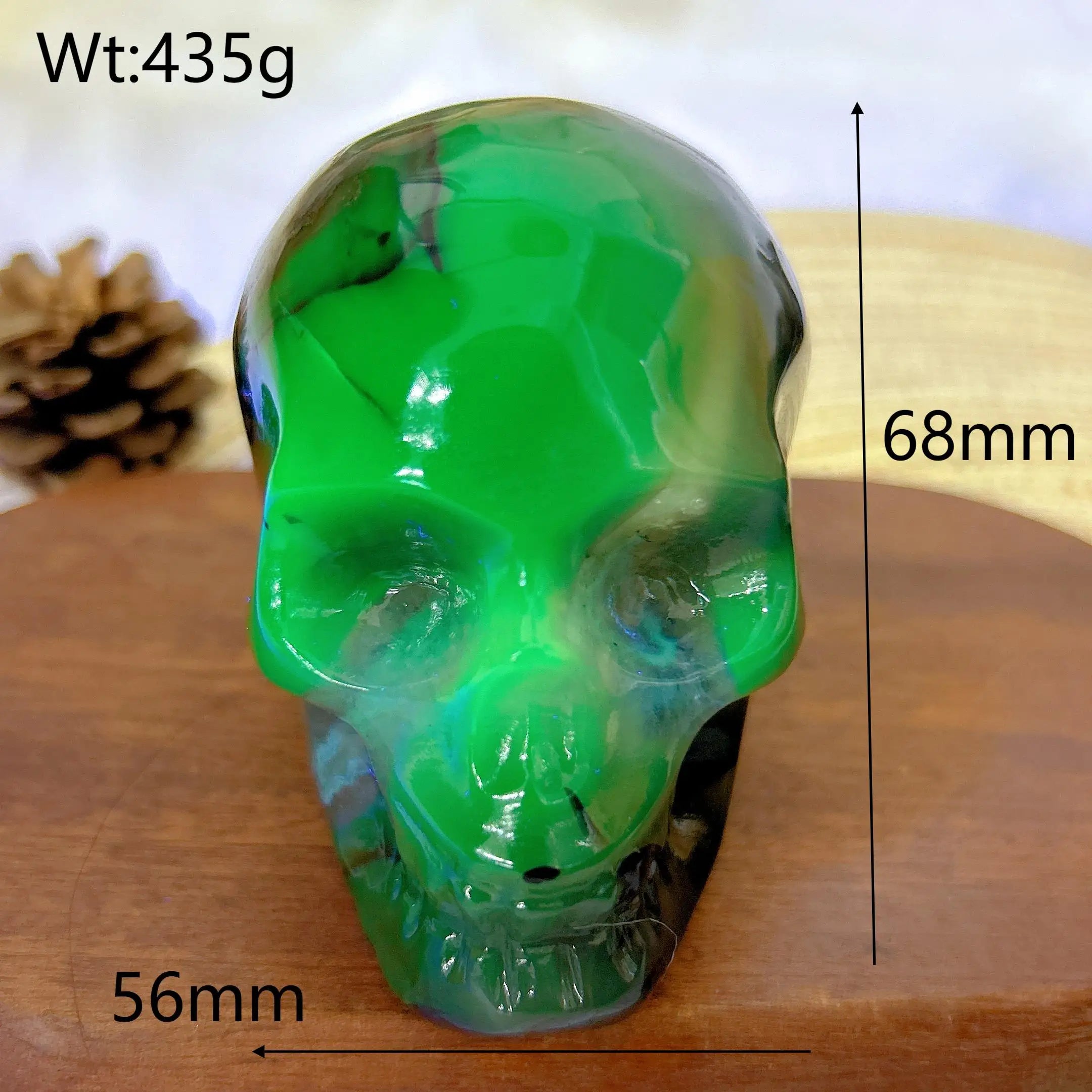 Natural Volcanic Agate Skull Carving with UV Light Effect - Green Flashy Healing Crystal for Energy, Home Decor & Spiritual Gifts | Perfect for Meditation, Feng Shui & Unique Gift Giving
