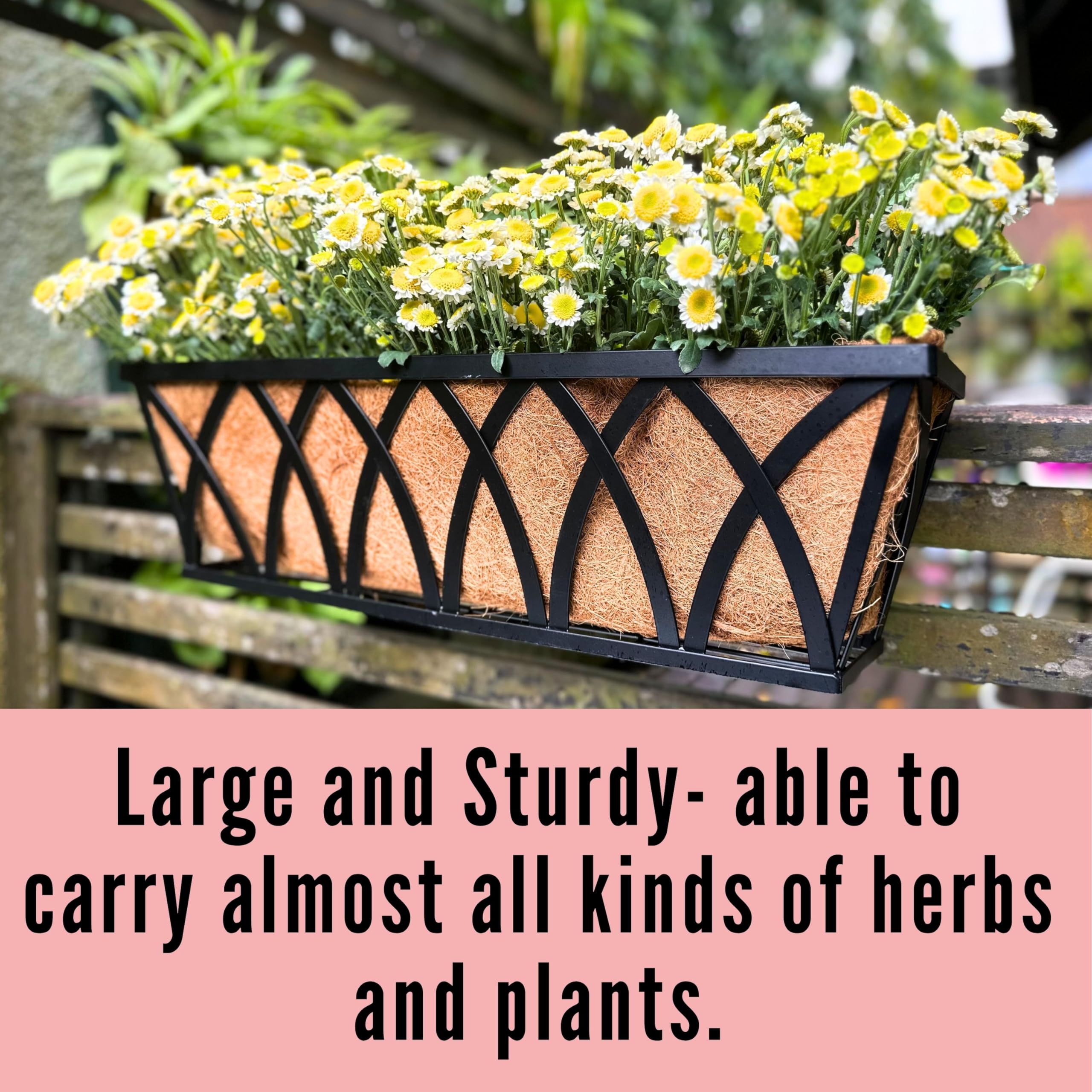 LaLaGreen Wall Planter (4 Pack, 30 Inch) - Large Outdoor Railing Planter Box with Coco Liner, Metal Balcony Flower Basket for Deck, Fence, Window & Porch | Perfect for Houseplants, Herbs & Flowers - Ideal for Balcony Decor, Garden Landscaping & Home Improvement Projects