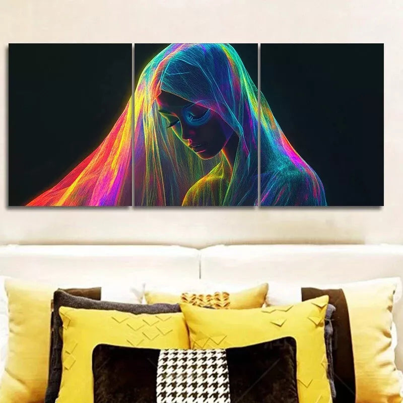 3-Piece Modern Rainbow Woman Wall Art Set - Framed Canvas Prints 40x60cm (16x24in) - High Quality Australian Made Home Decor - Perfect for Living Room, Bedroom & Office Decor