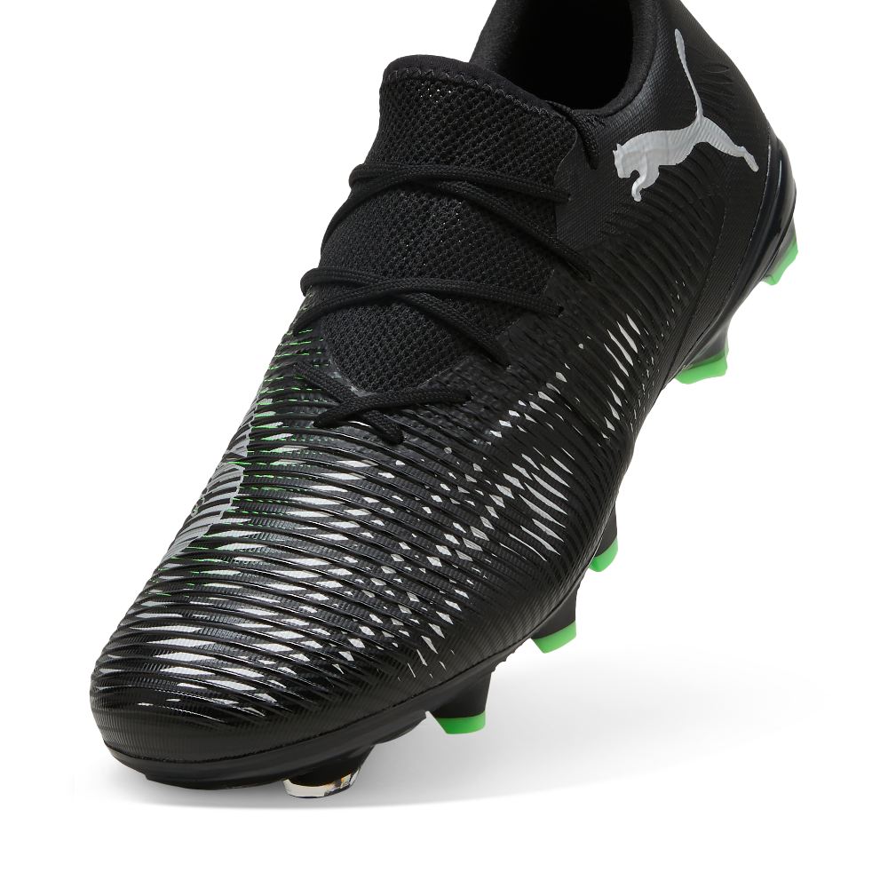 Puma Future 8 Match Low FG/AG Soccer Cleats for Men - Black/Cool Light Gray/Fluoro Green - Lightweight Football Boots for Artificial Grass & Firm Ground - Perfect for Training & Matches