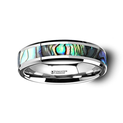 Tungsten Carbide Wedding Band for Men - 6mm Wide MAUI Ring with Mother of Pearl Inlay - Durable Comfort Fit Jewelry for Engagement, Anniversary & Everyday Wear