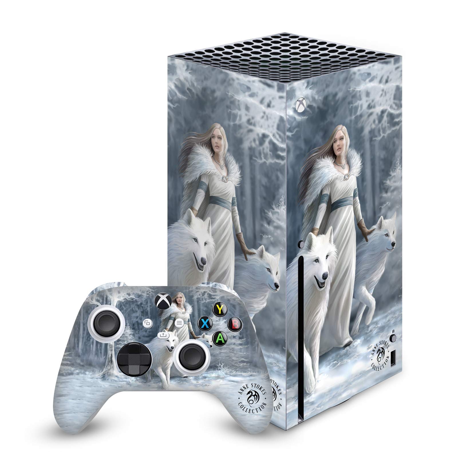 Official Anne Stokes Winter Guardian Art Vinyl Skin Sticker Decal for Xbox Series X Console & Controller Bundle - Gaming Accessories for Enhanced Protection & Style