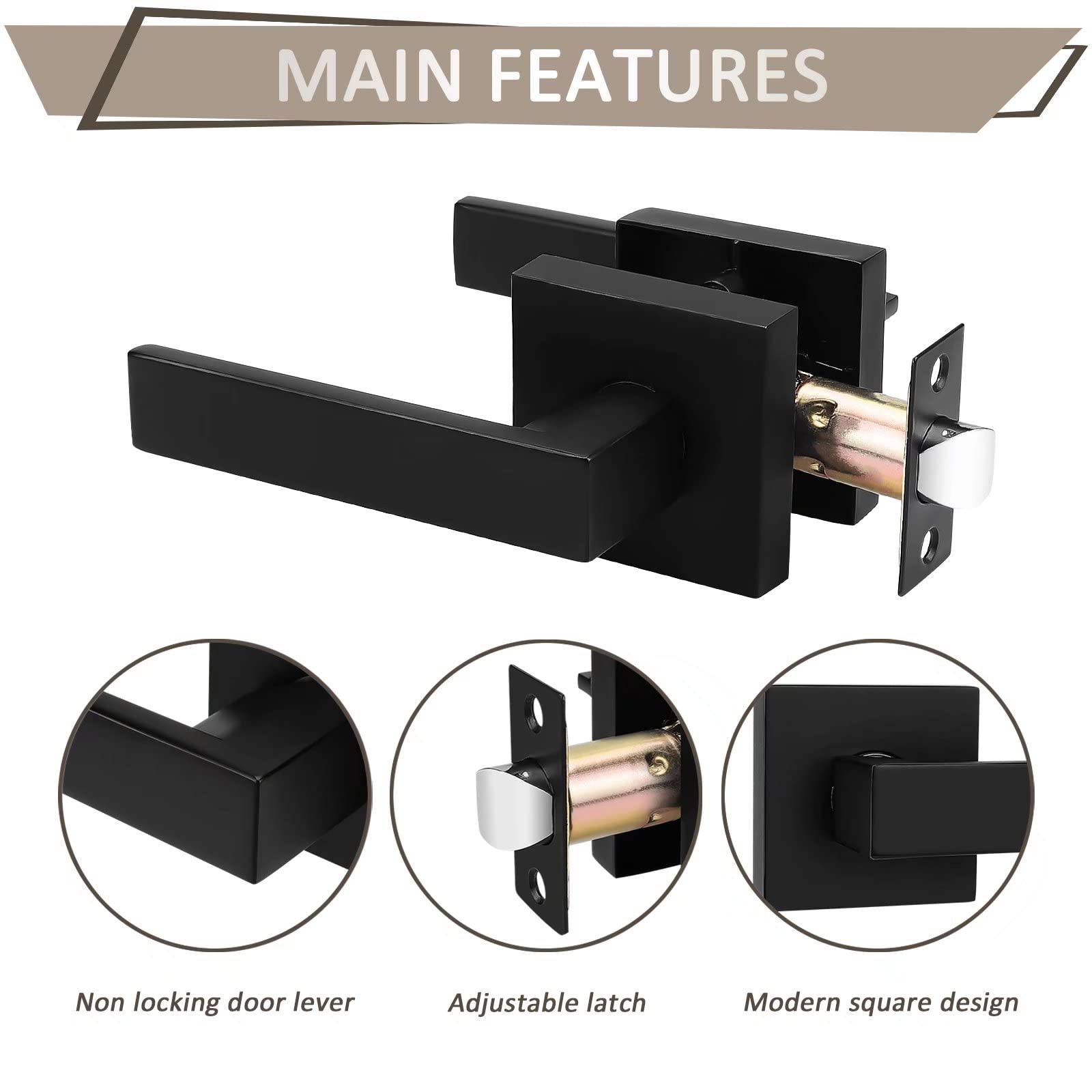 Probrico 6 Pack Matte Black Passage Door Handles - Interior Closet Door Knobs for Hallway, Bedroom & Office - Non-Locking Keyless Modern Door Lever Hardware - Reversible Left/Right Handed Installation