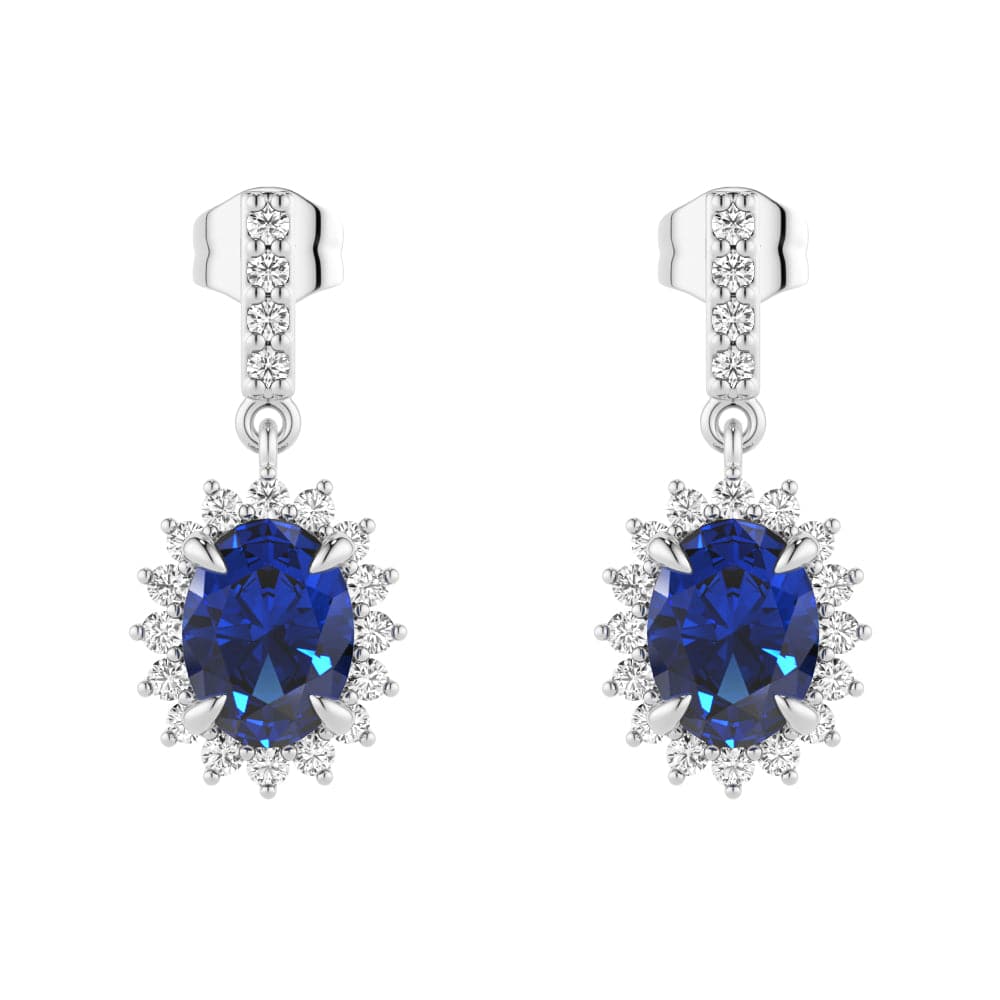 1.18 CT. Blue Sapphire Dangle Earrings with Floral Pavé Halo - Elegant Jewelry for Women, Perfect for Weddings, Parties & Special Occasions