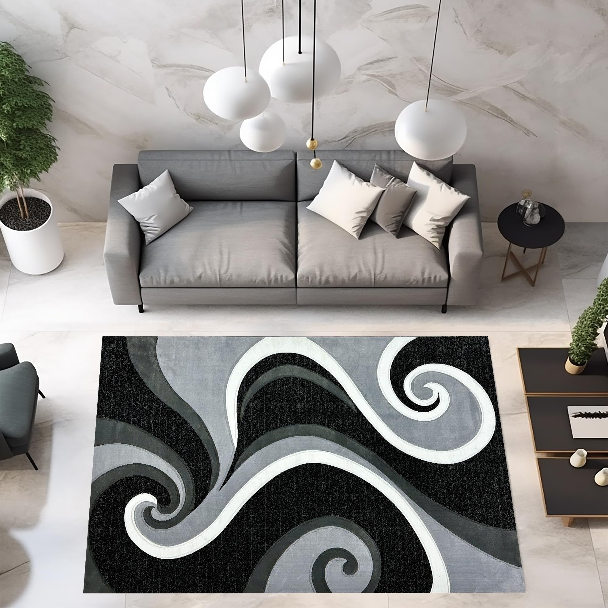 Abstract Modern 8x10 Area Rug - Premium Thick Contemporary Carpet for Living Room, Bedroom, Office - Soft Colorful Design in Grey (327) - Perfect for Home Decor & Cozy Spaces