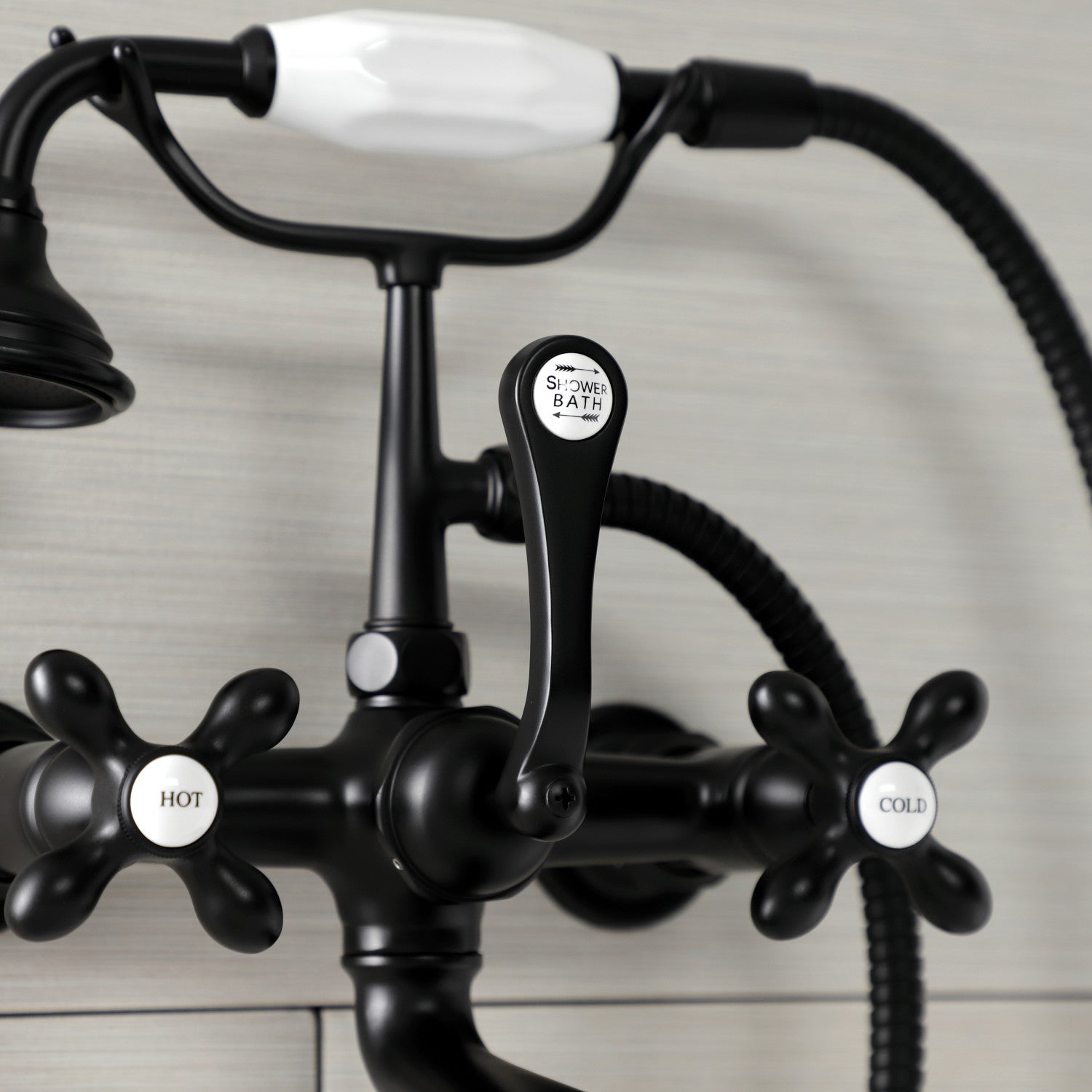 Vintage Matte Black Clawfoot Tub Faucet with Hand Shower - 3-Handle Wall Mount 2-Hole Design for Bathroom & Luxury Spa Experience