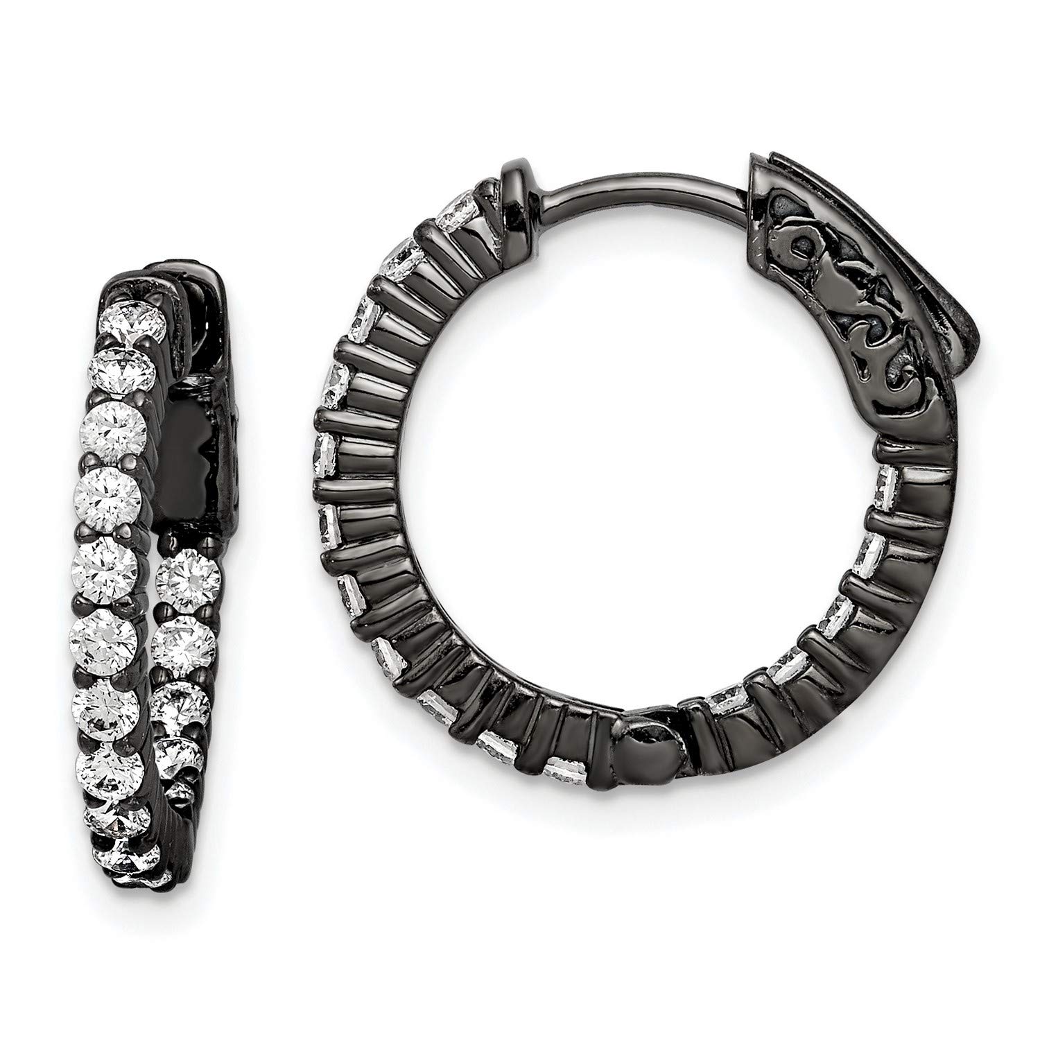 Sterling Silver Black-Plated CZ Hoop Earrings 18.8x19.3mm - In & Out Design for Women | Perfect for Parties, Date Nights & Everyday Wear