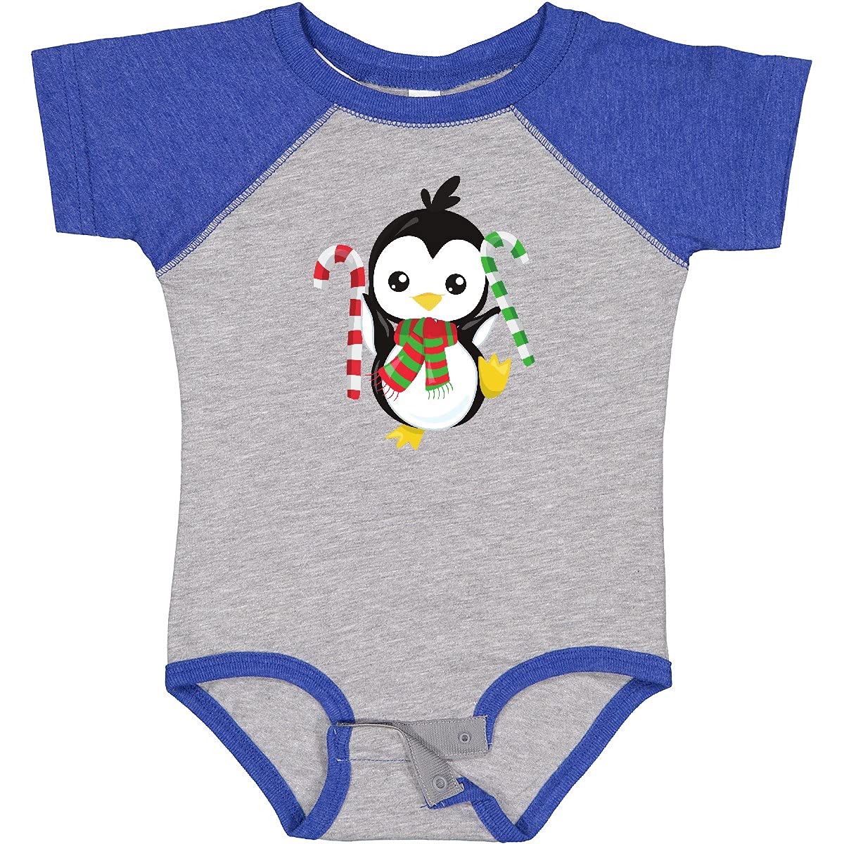 Inktastic Christmas Penguin Baby Bodysuit - Cute Penguin with Scarf & Candy Cane Design - Perfect for Holiday Photos, Family Gatherings & Festive Outfits