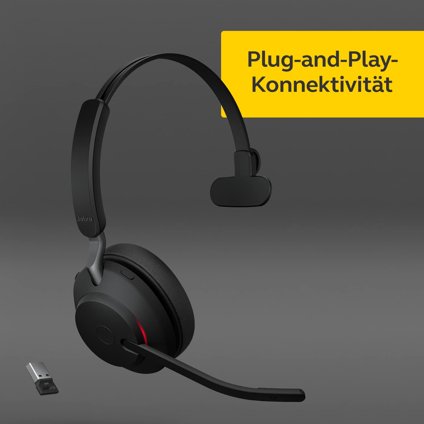 Jabra Evolve2 65 Wireless PC Headset with Charging Stand – Noise Cancelling Microsoft Teams Certified Mono Headphones – Long-Lasting Battery & USB-A Bluetooth Adapter – Black – Perfect for Remote Work, Office Calls, and Online Meetings