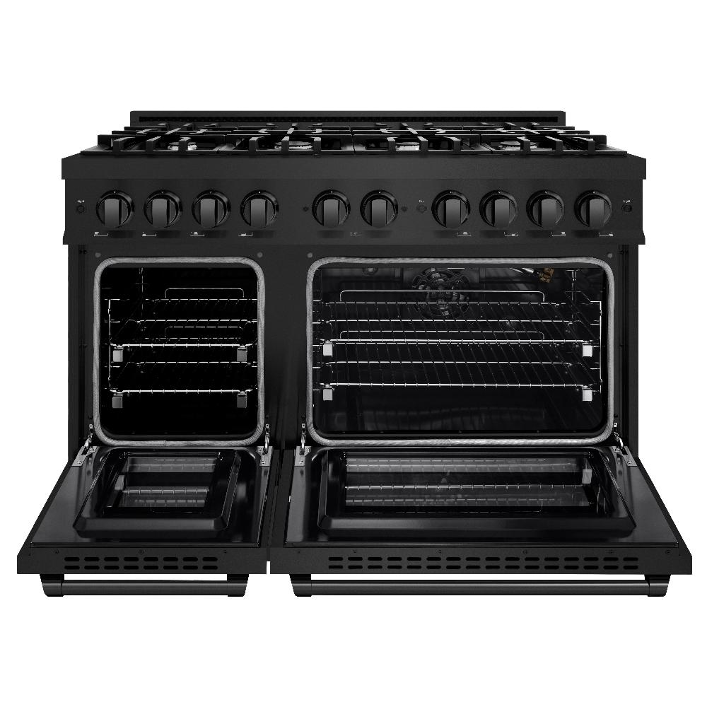 ZLINE 48-Inch 6.7 cu.ft Double Oven Gas Range with 8-Burner Cooktop in Black Stainless Steel (HGRB 48) - Professional Kitchen Appliance for Home Chefs & Large Family Cooking