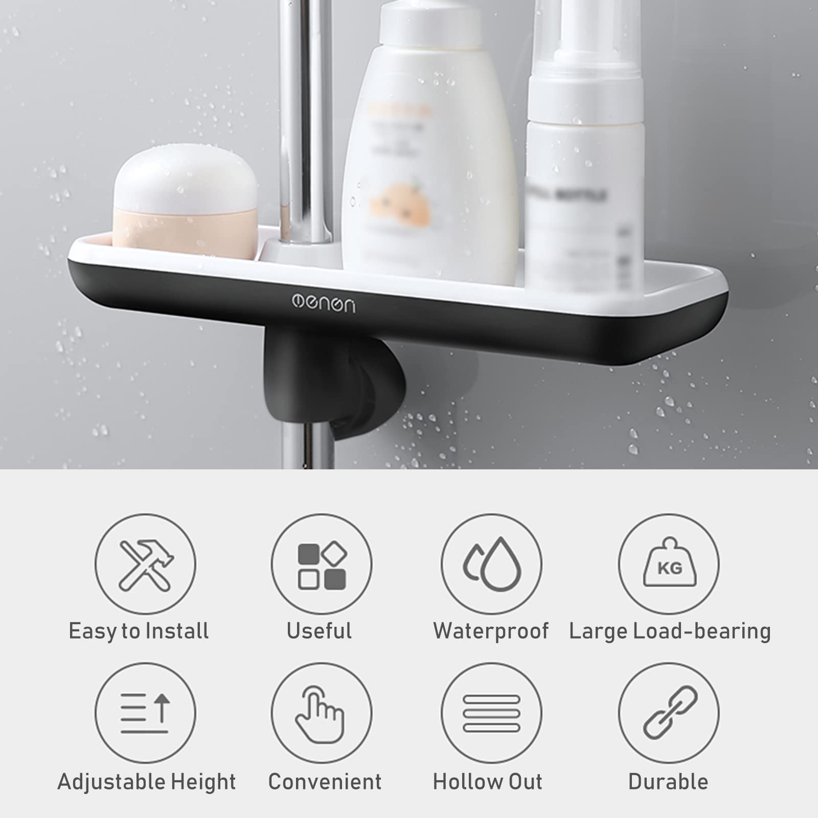 EXCLUZO Adjustable Height Shower Caddy Shelf - Rotatable & Detachable Shower Organizer for Shampoo, Soap & Bathroom Essentials - Perfect for Small Spaces & Apartment Showers