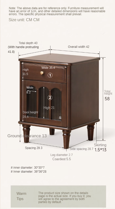 Solid Wood Poplar Nightstand - American Retro Style Bedside Table for Bedroom, Living Room & Guest Room